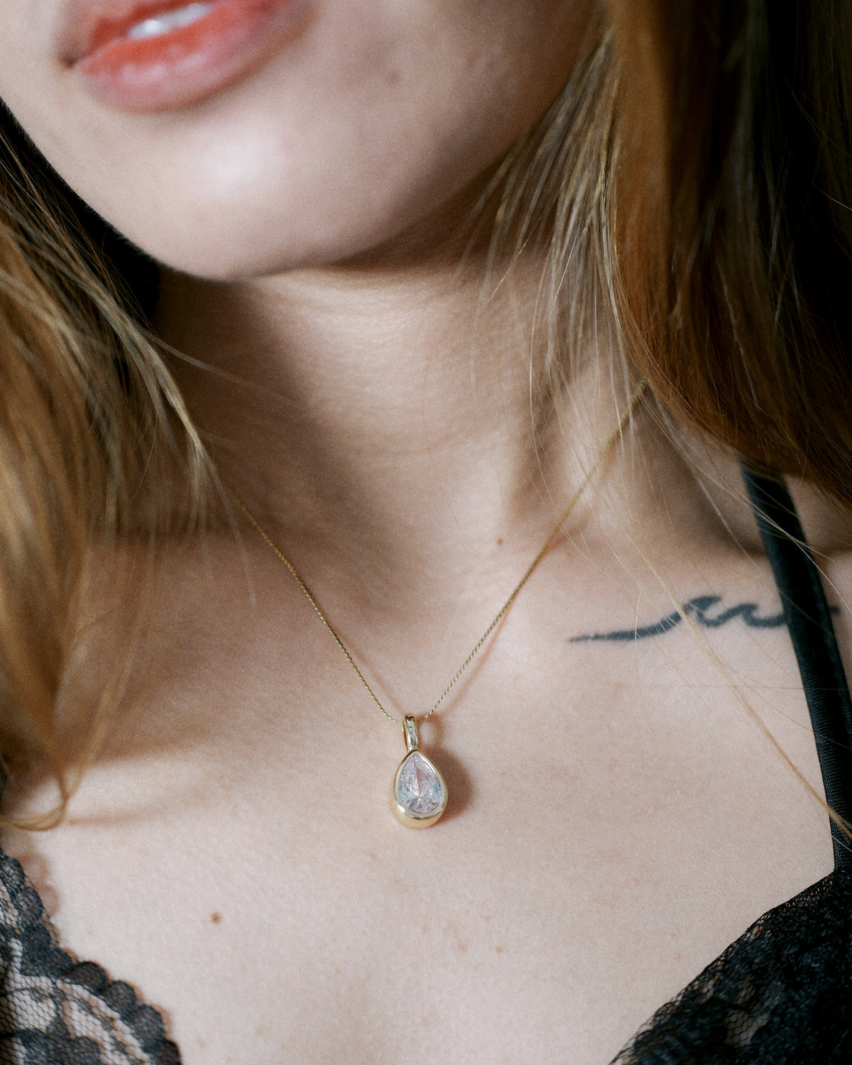 Bold Bezel Pear Solitaire Necklace
