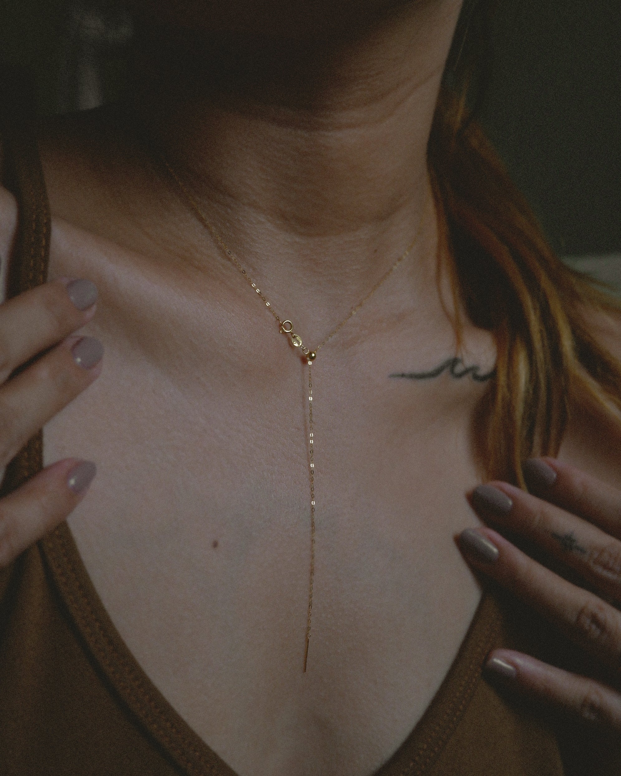 The Barely There Ultra Thin Slider Necklace in Solid Gold