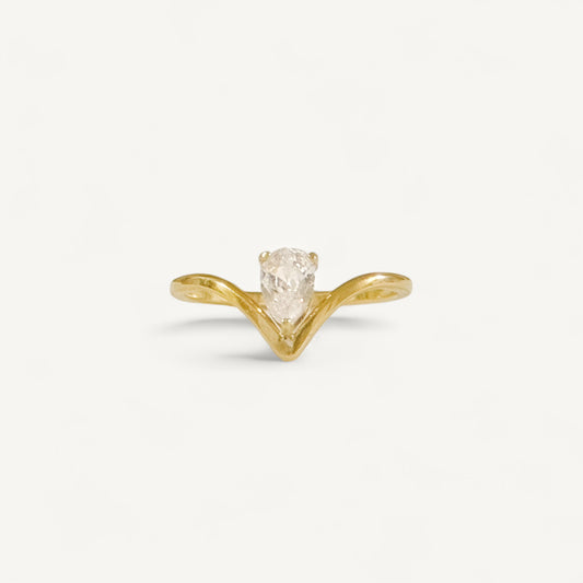The Ava Floating Pear Moissanite Ring in Solid Gold