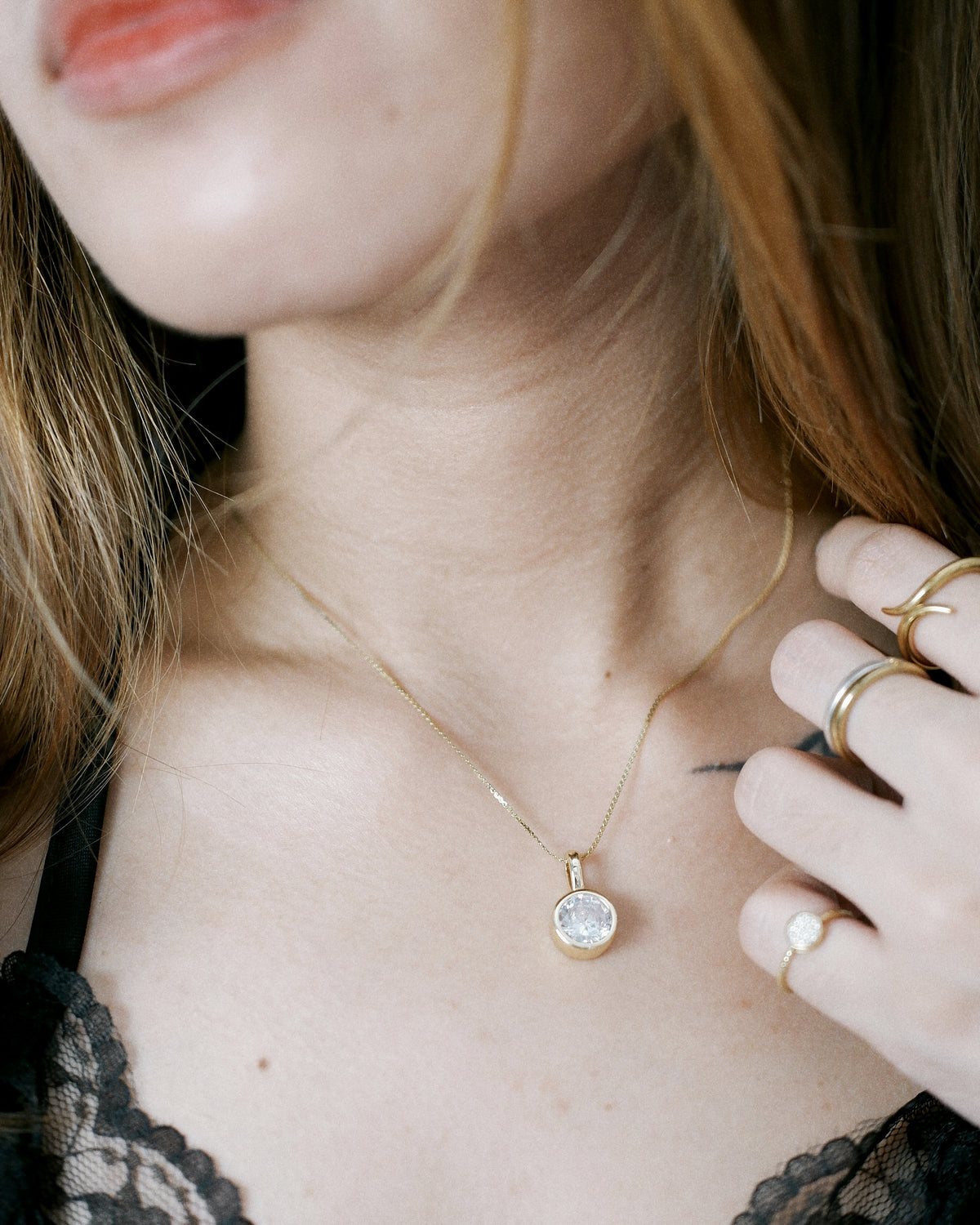 Bold Bezel Round Solitaire Necklace