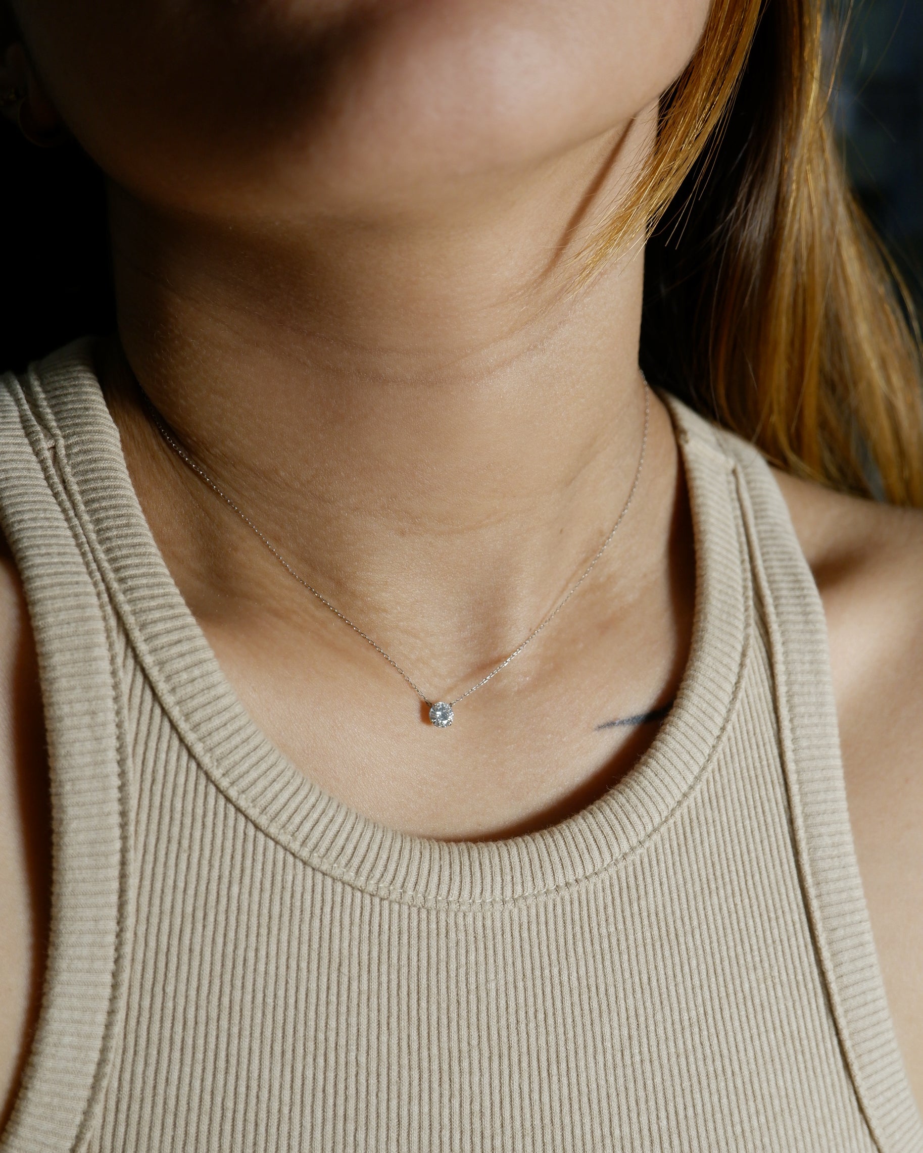 The Floating Moissanite Slider Necklace in Solid Gold