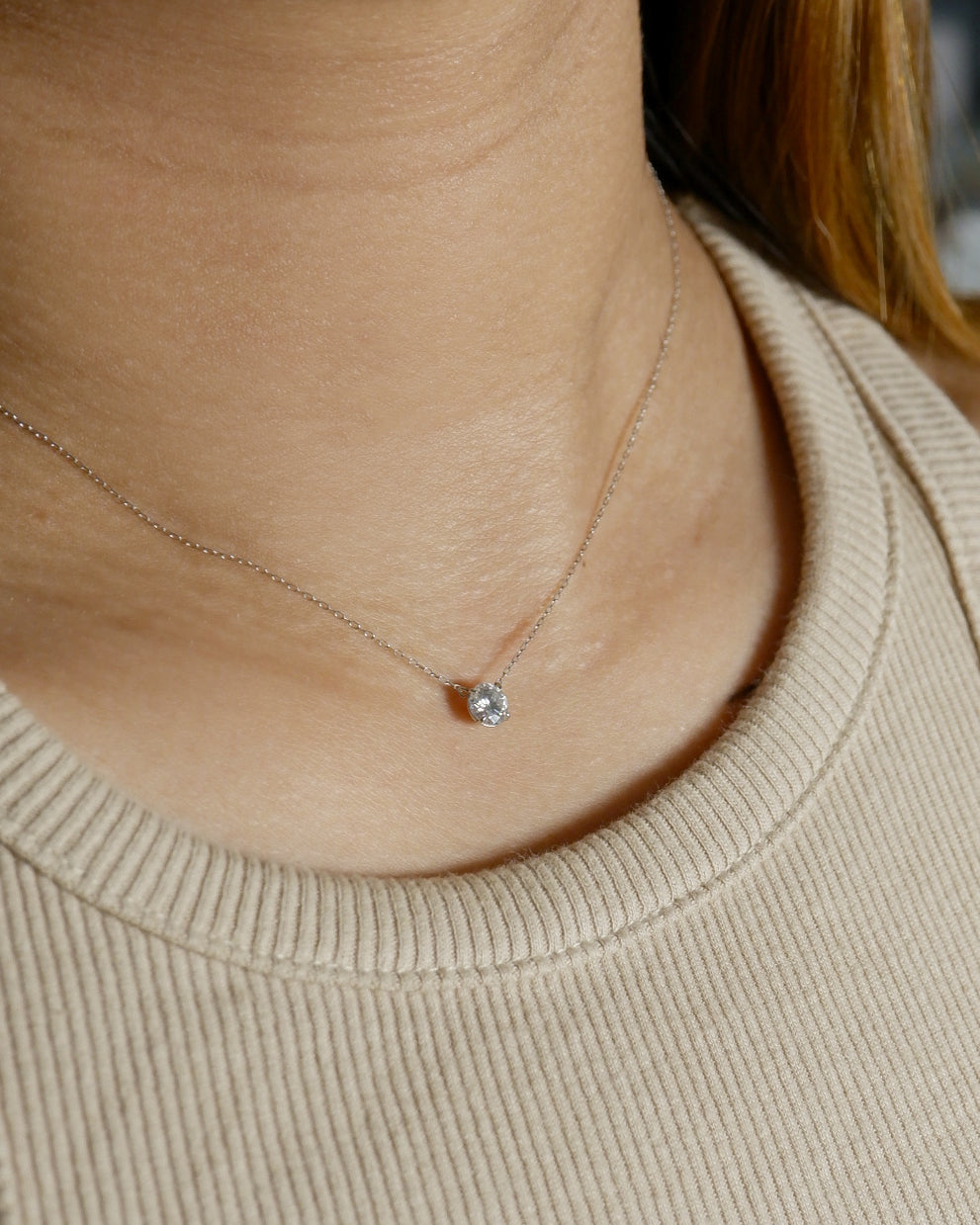 The Floating Moissanite Slider Necklace in Solid Gold