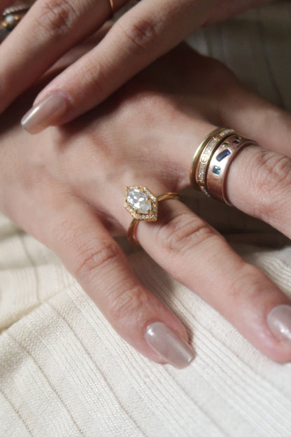 The Marquise Halo Radiant Moissanite Ring