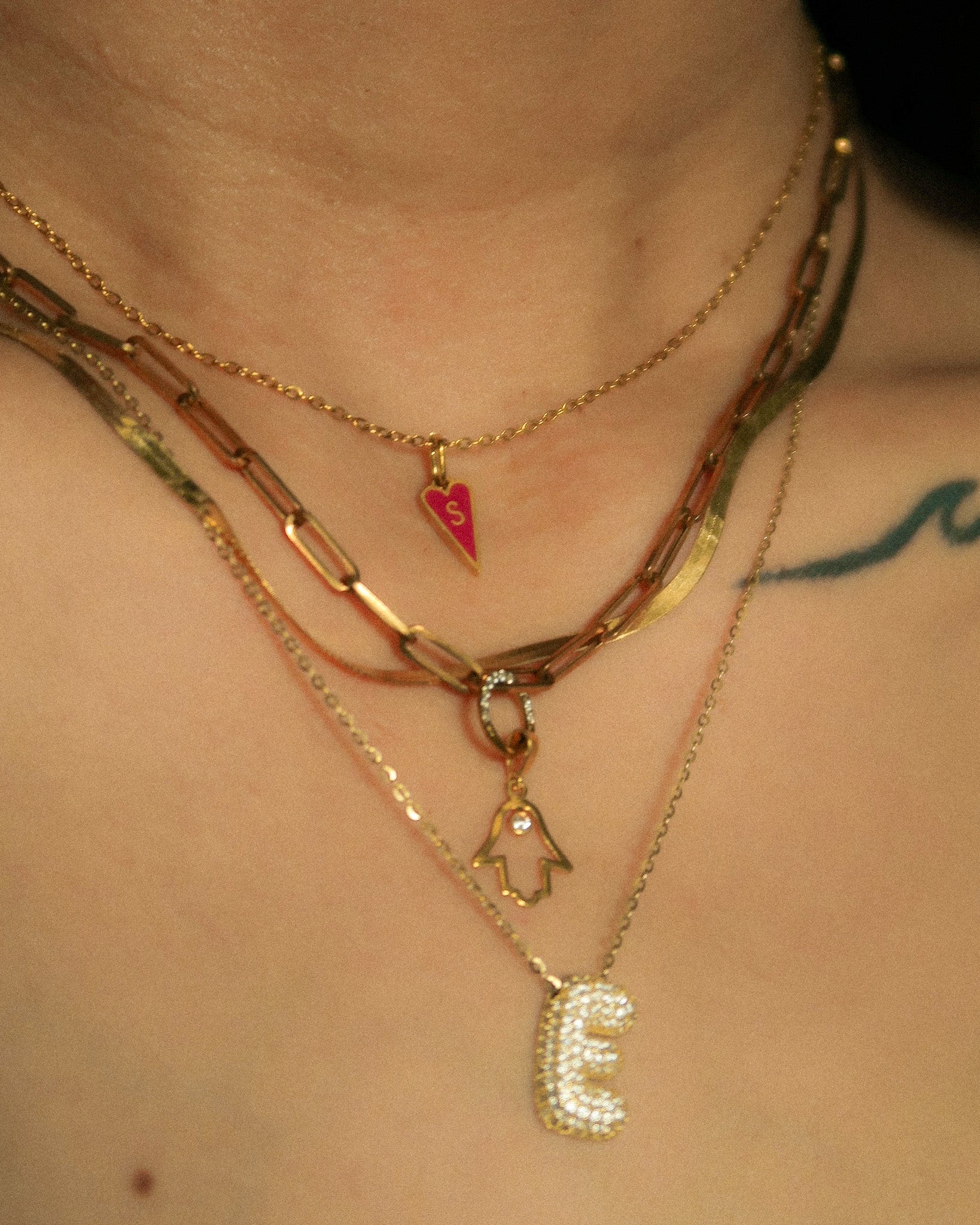 The Color Play Flat Heart Initial Necklace