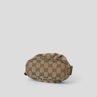 Gucci GG Canvas and Matte Taupe Gold Leather Cosmetic Makeup Pouch