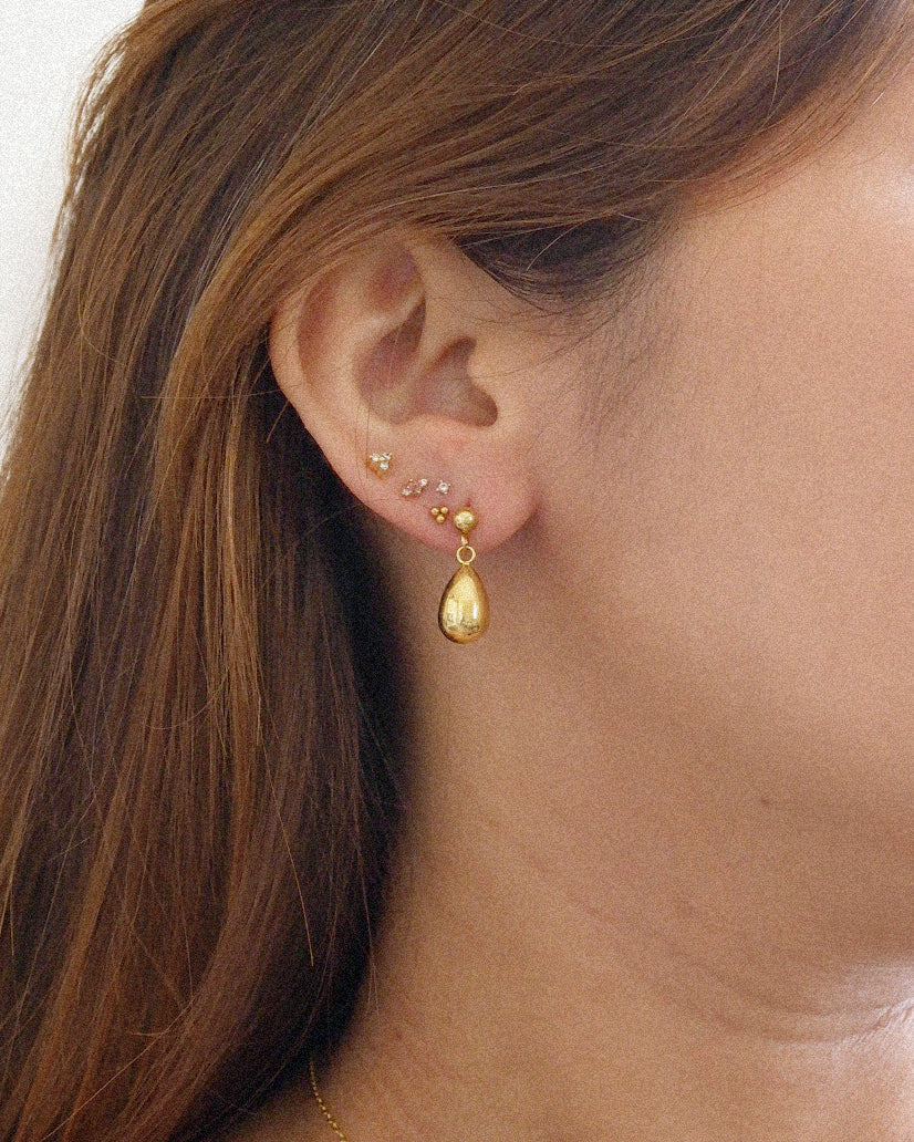 The Tiny Triad Birthstone Earrings in Solid Gold