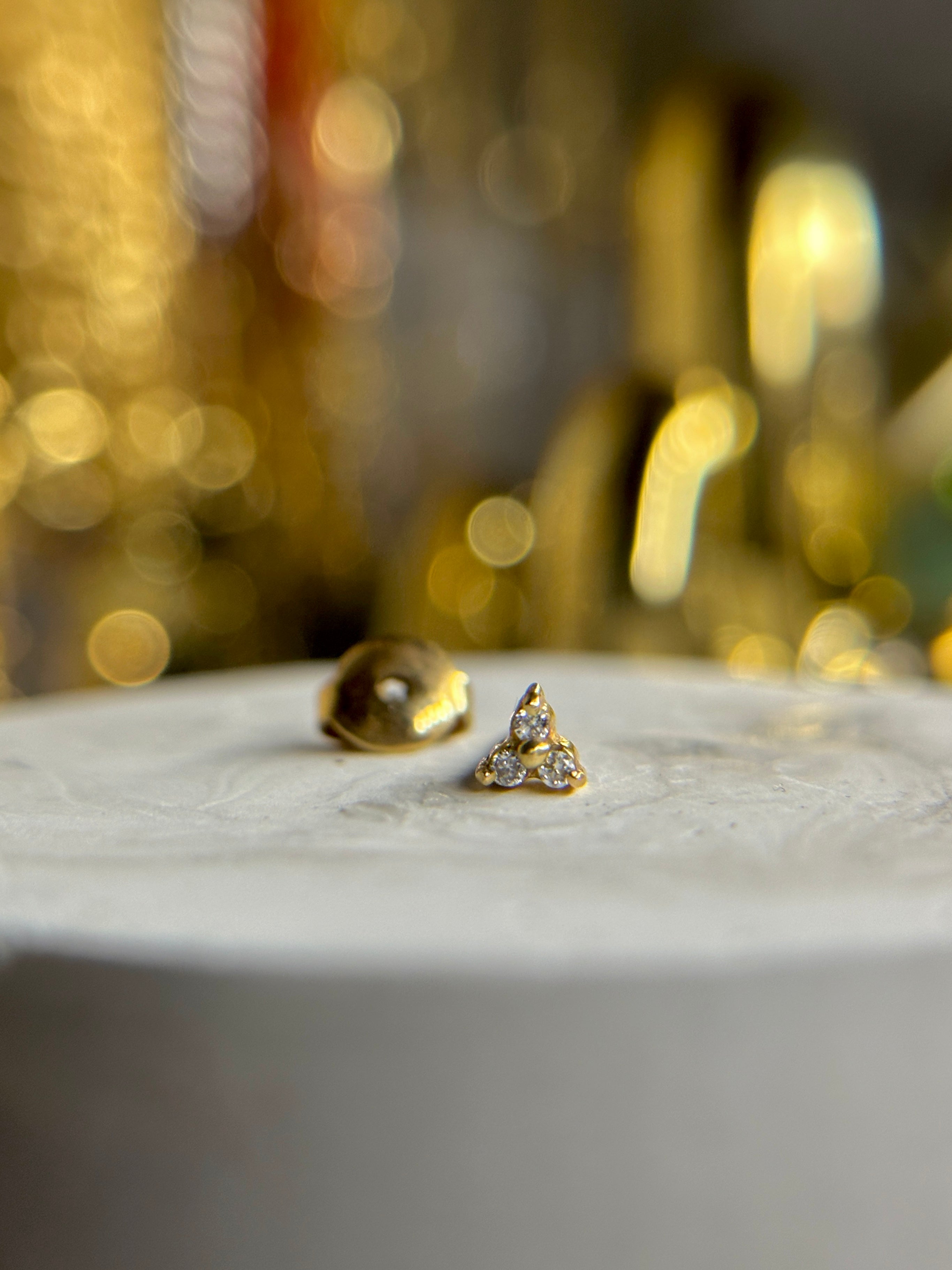 The Tiny Triad Birthstone Earrings in Solid Gold