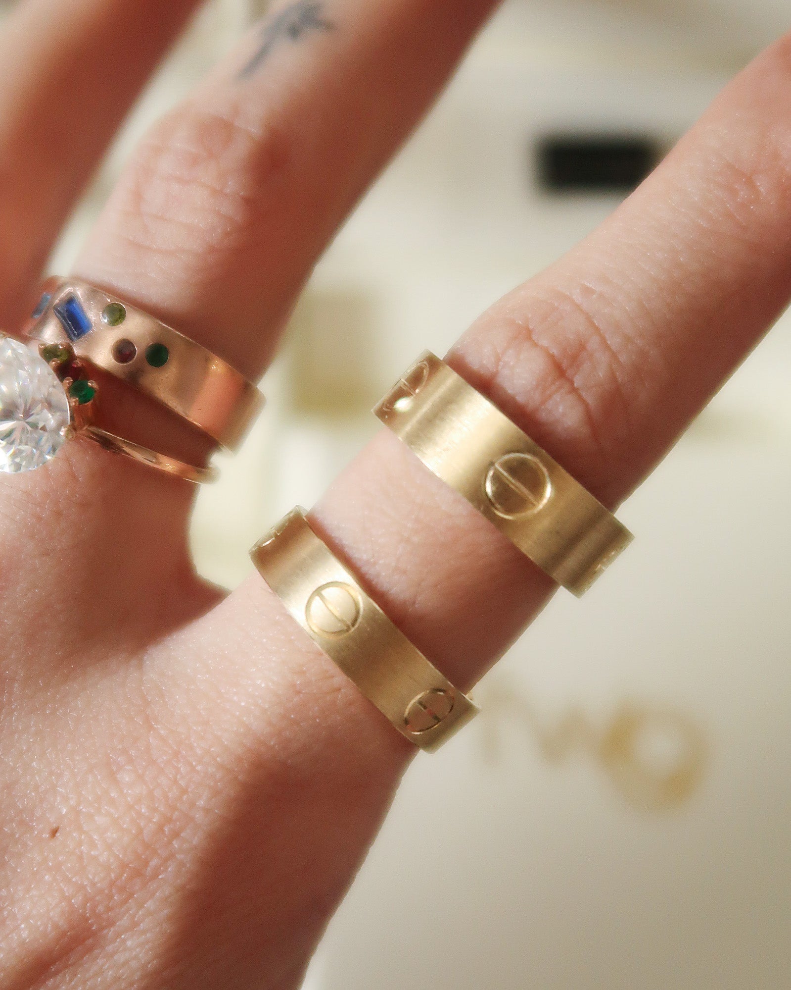 The Damien Matte Brushed Love Ring in Solid Gold