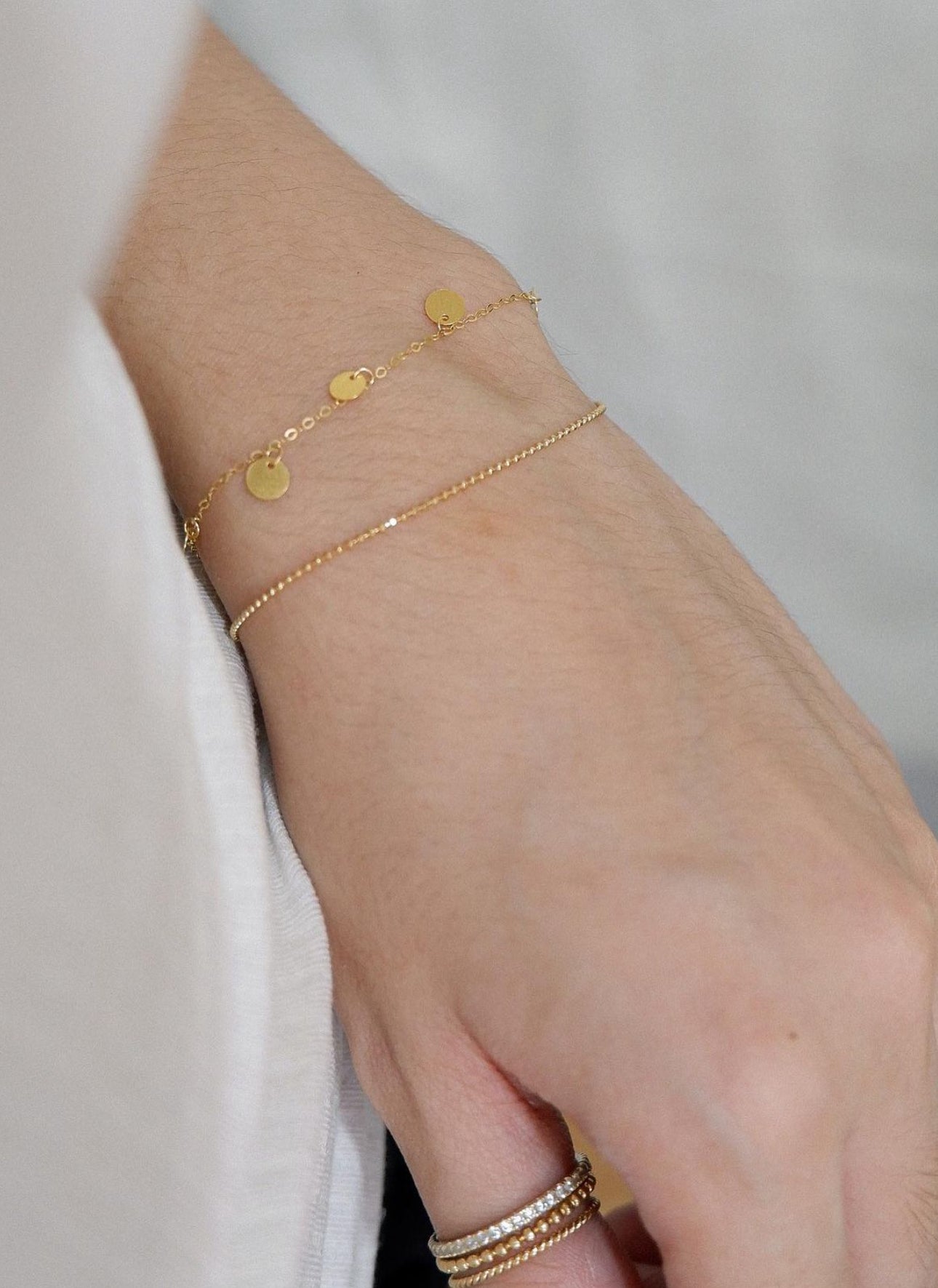 The Disc Station Necklace and Bracelet in Solid Gold