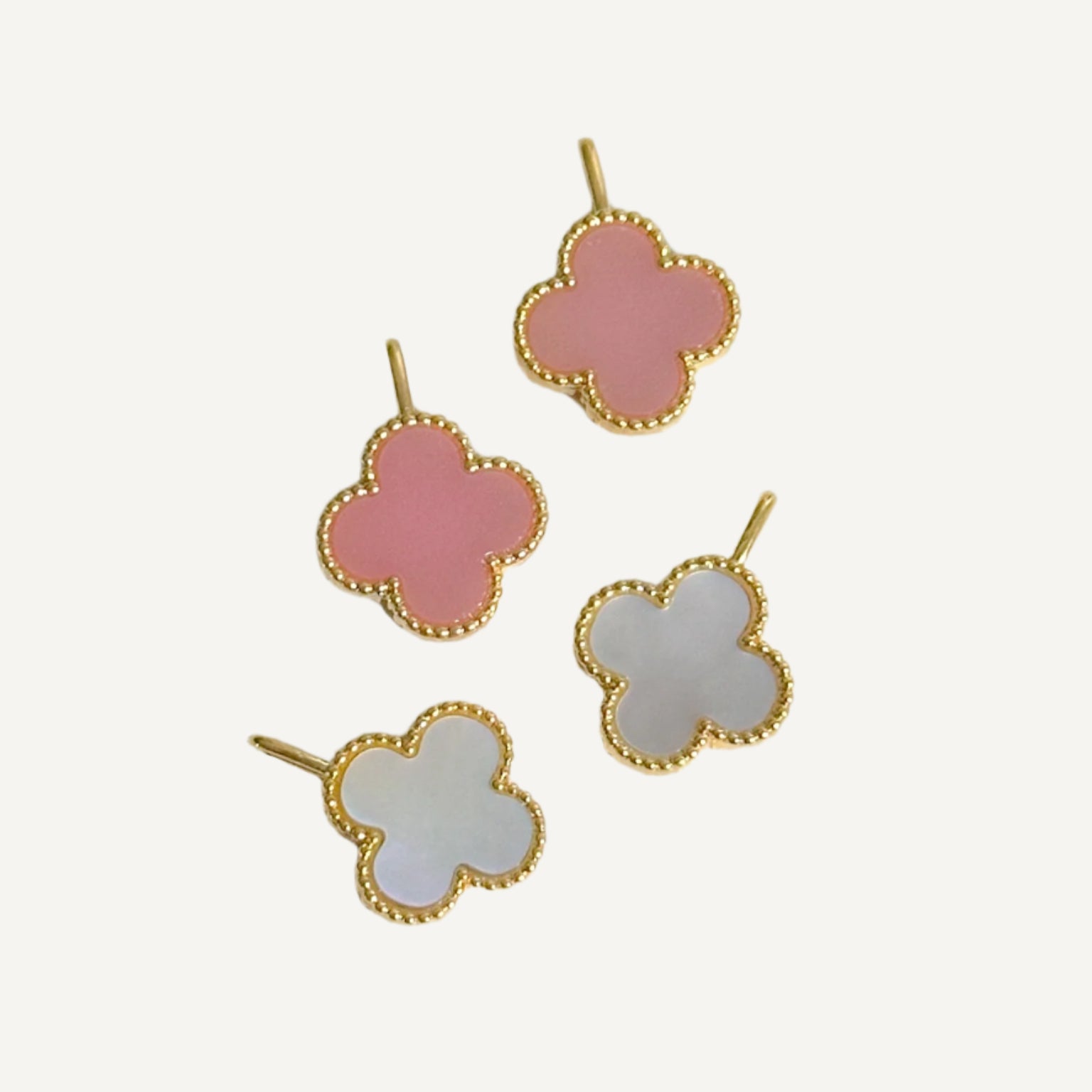 The Mini Designer Powder Pink Clover Necklace in Solid Gold