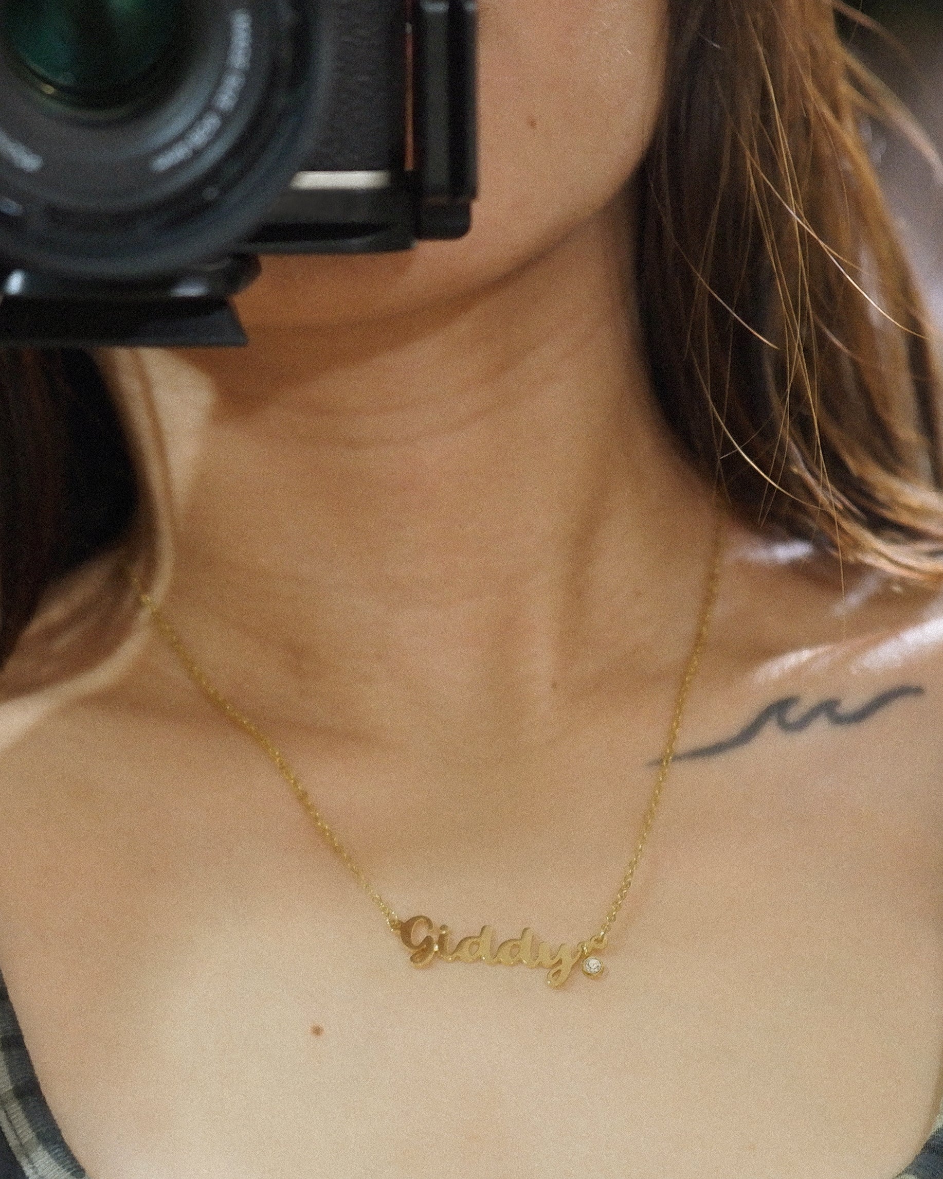 The Dangling Birthstone Nameplate Necklace