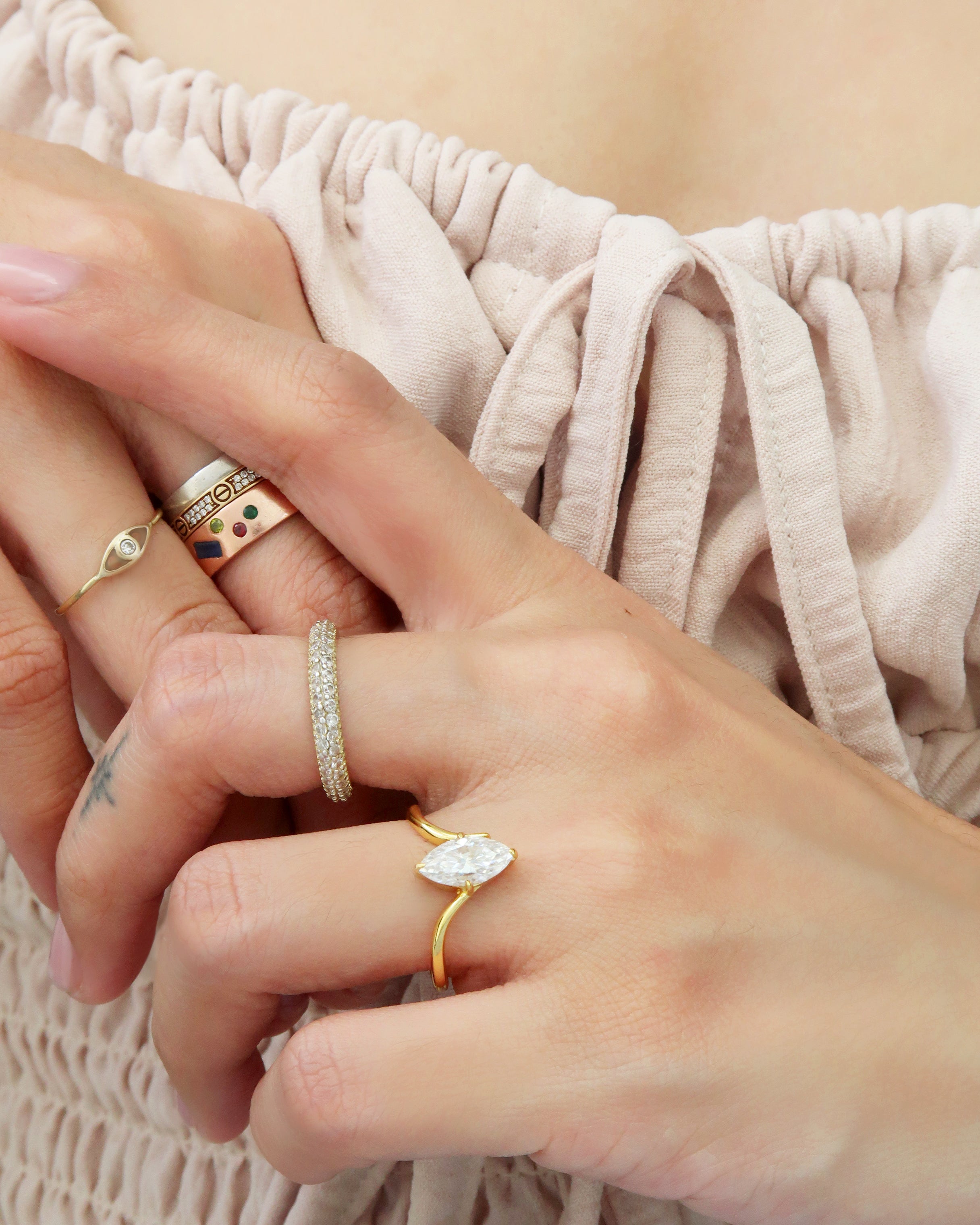 The Marquise Radiant Moissanite Hugging Ring