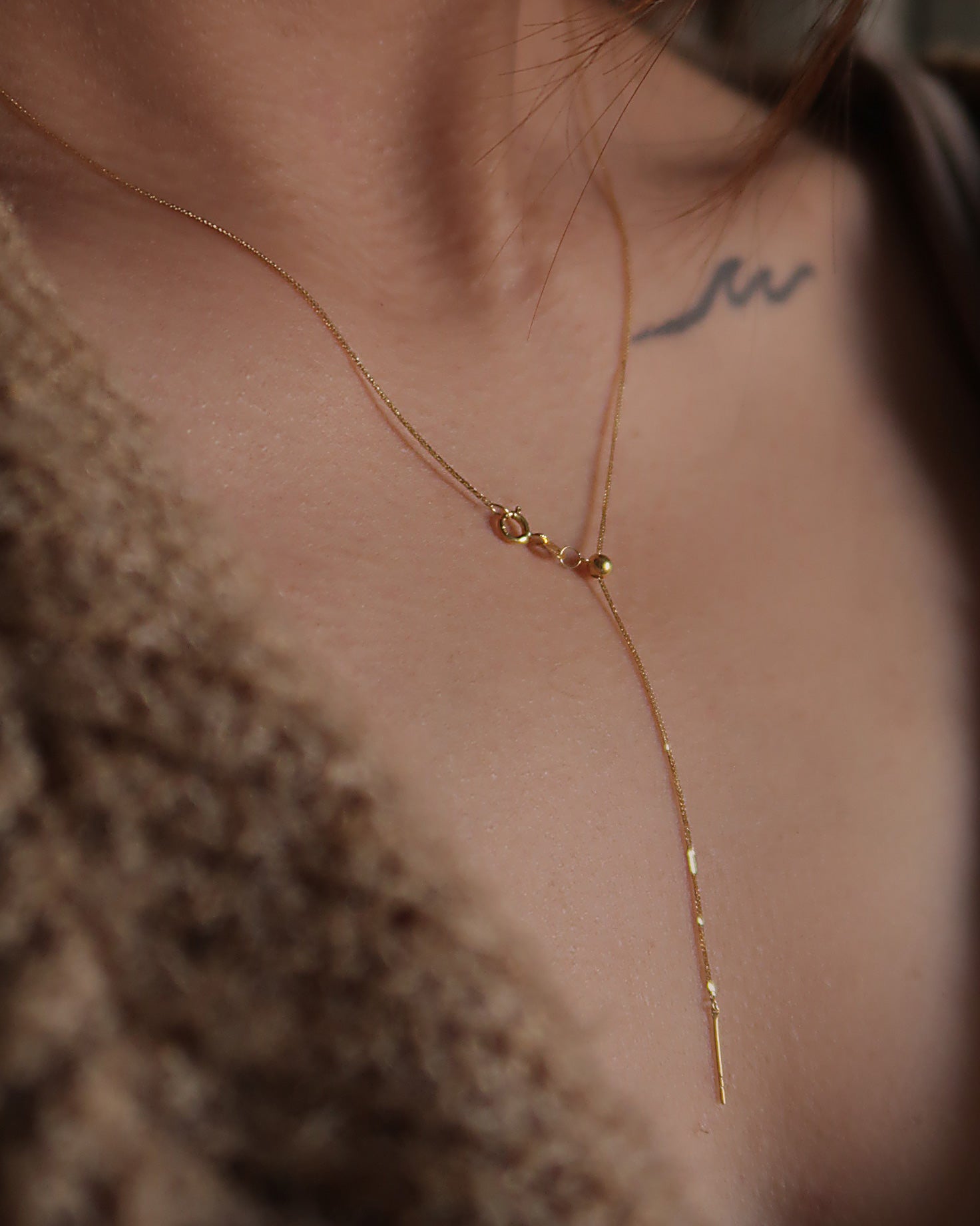 The Baby Stacker Slider Necklace in Solid Gold