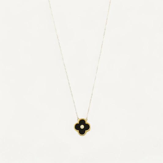 The Designer Black Clover and Diamond Necklace in Solid Gold