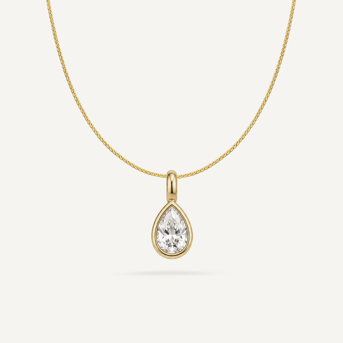 Bold Bezel Pear Solitaire Necklace