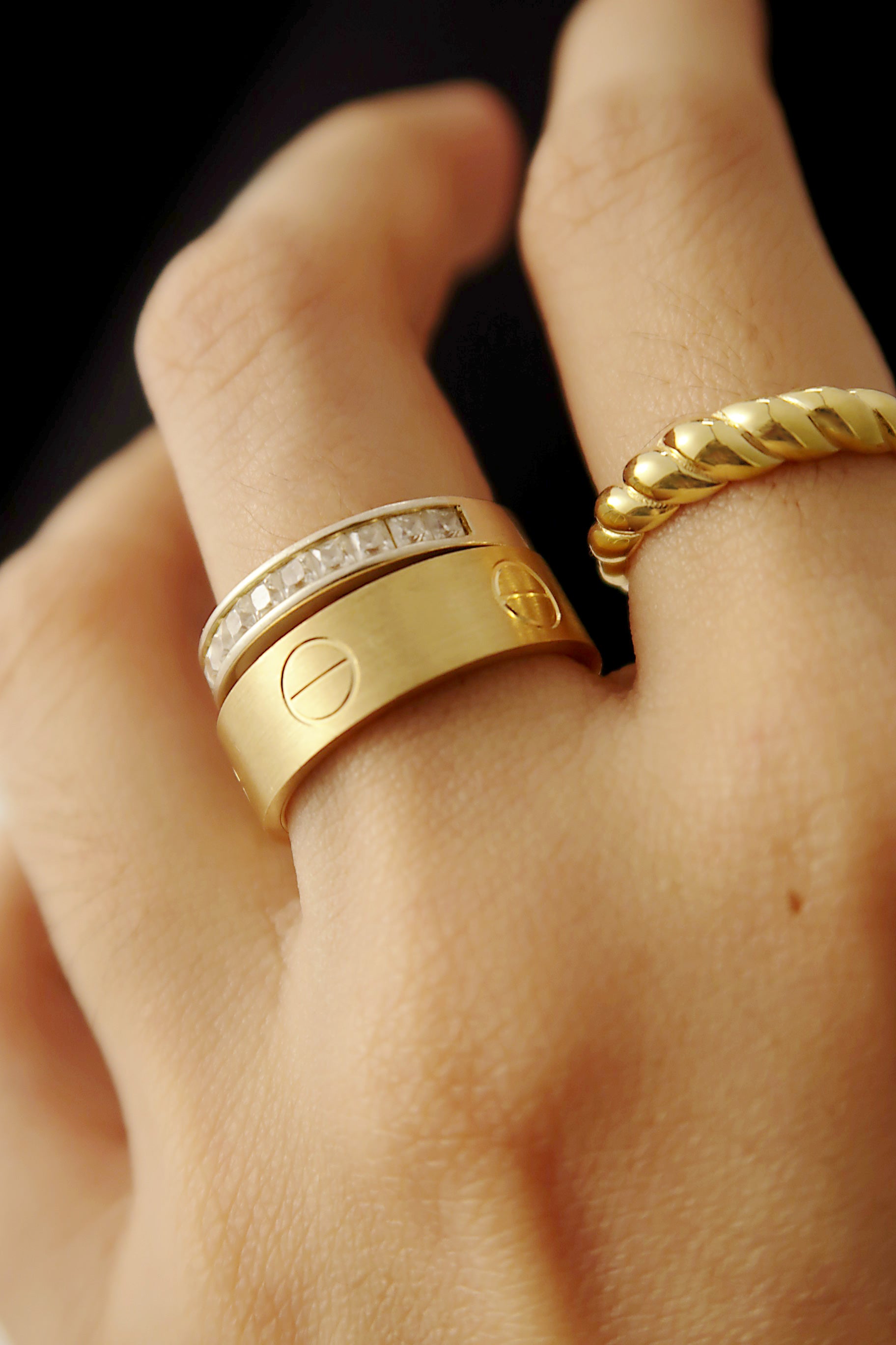 The Damien Matte Brushed Love Ring in Solid Gold