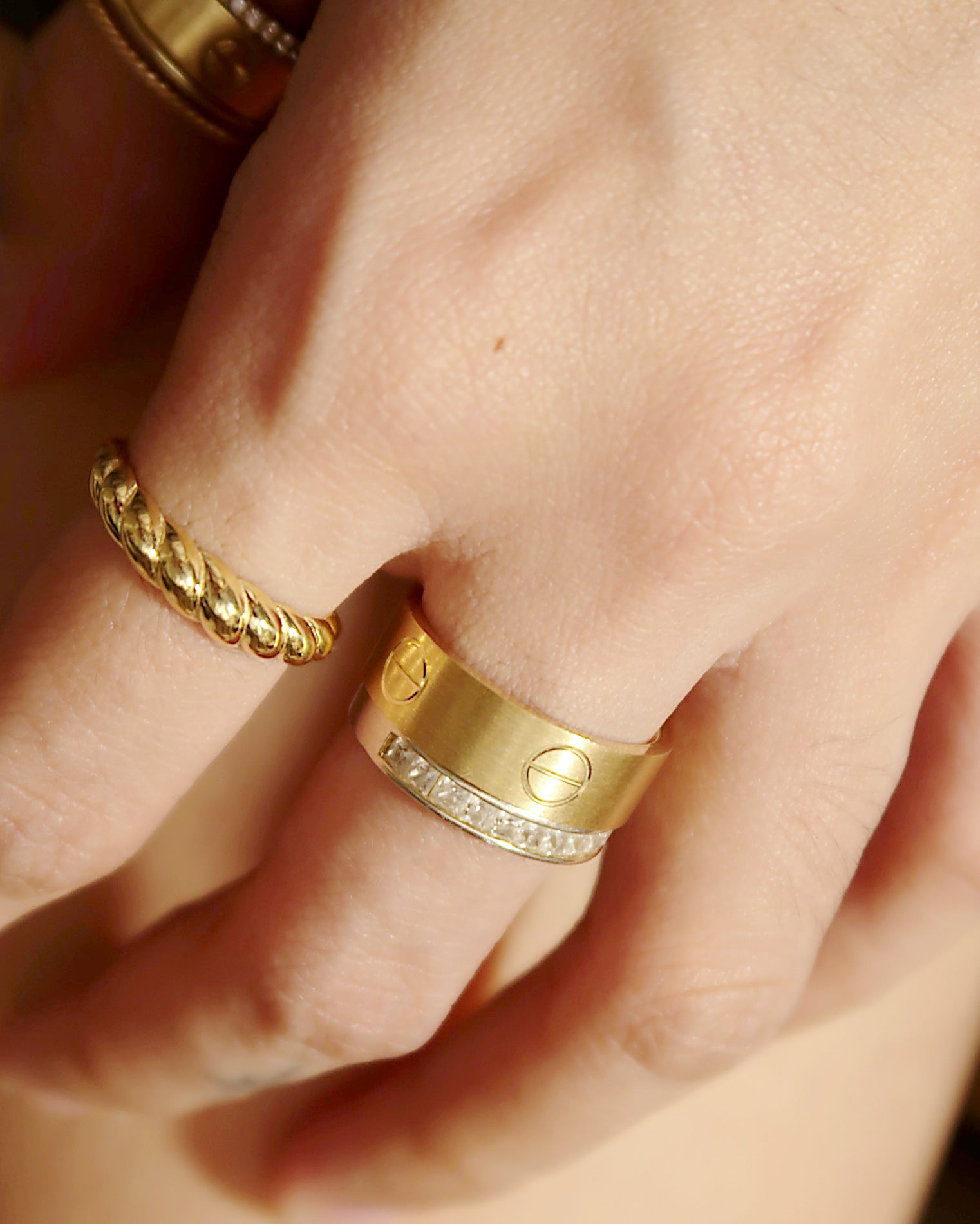 The Damien Matte Brushed Love Ring in Solid Gold