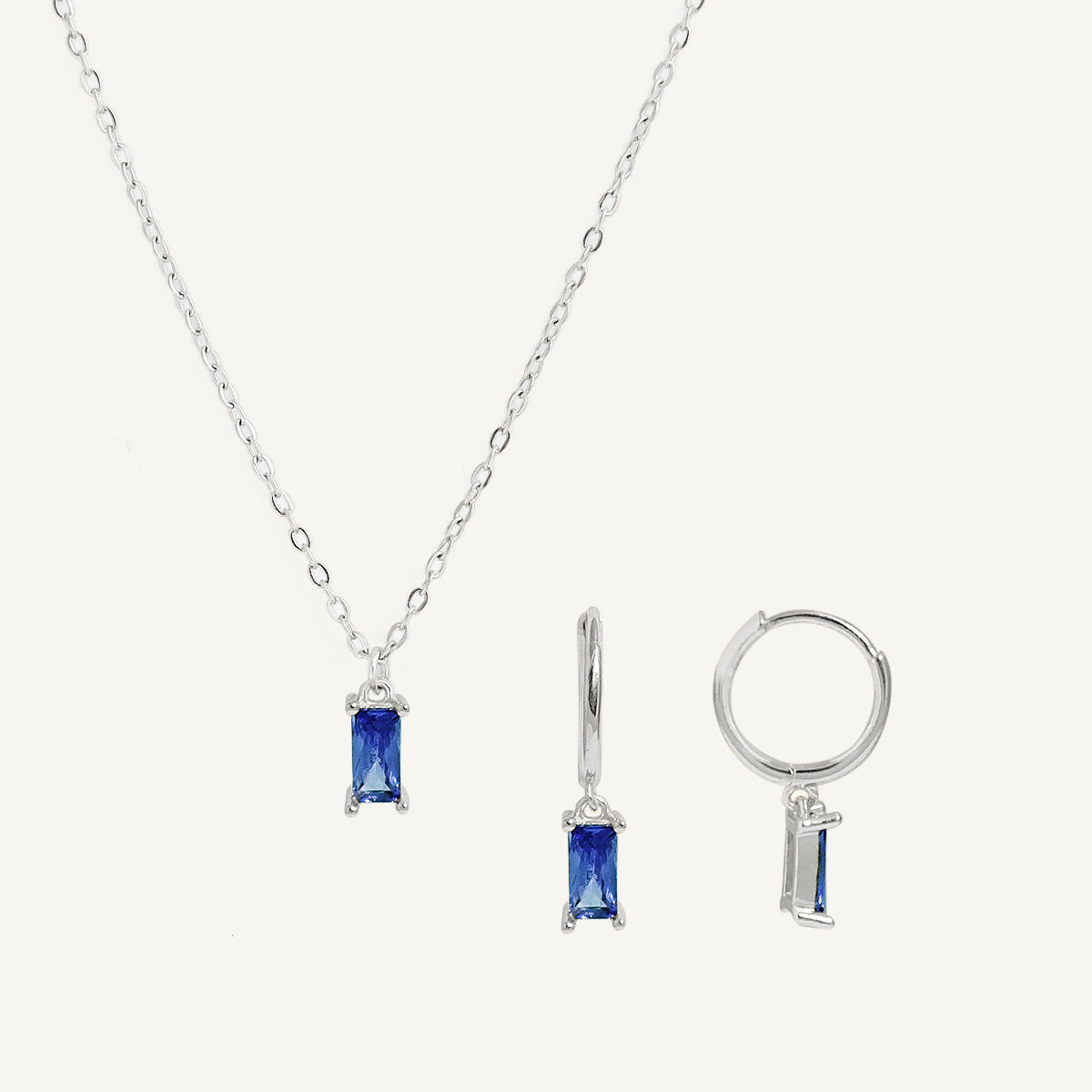 The Baguette Birthstone Hoops and Necklace Bundle