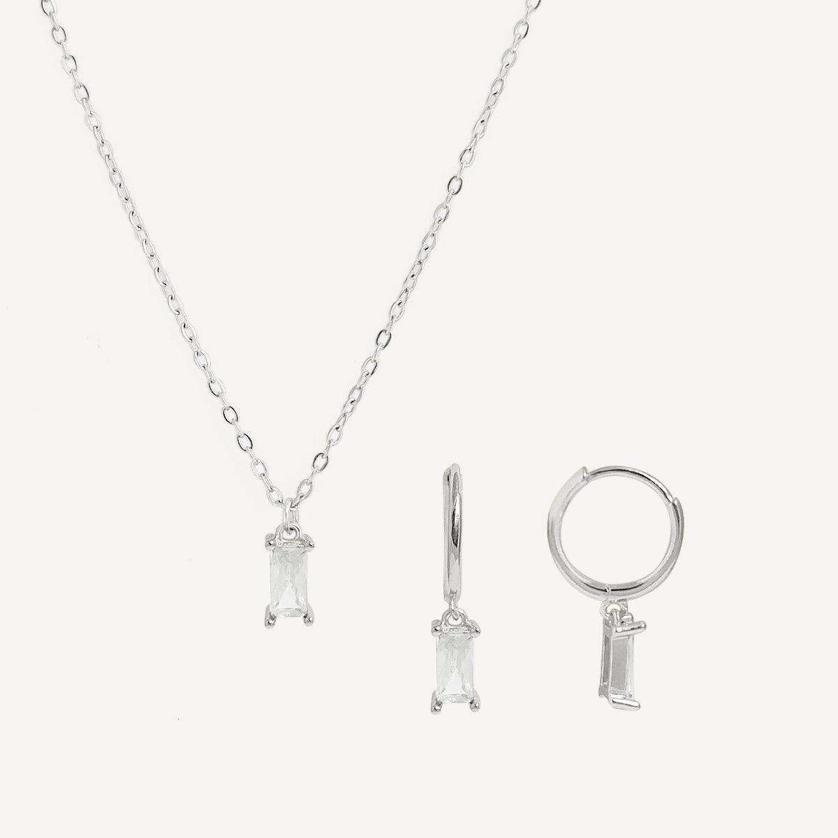 The Baguette Birthstone Hoops and Necklace Bundle