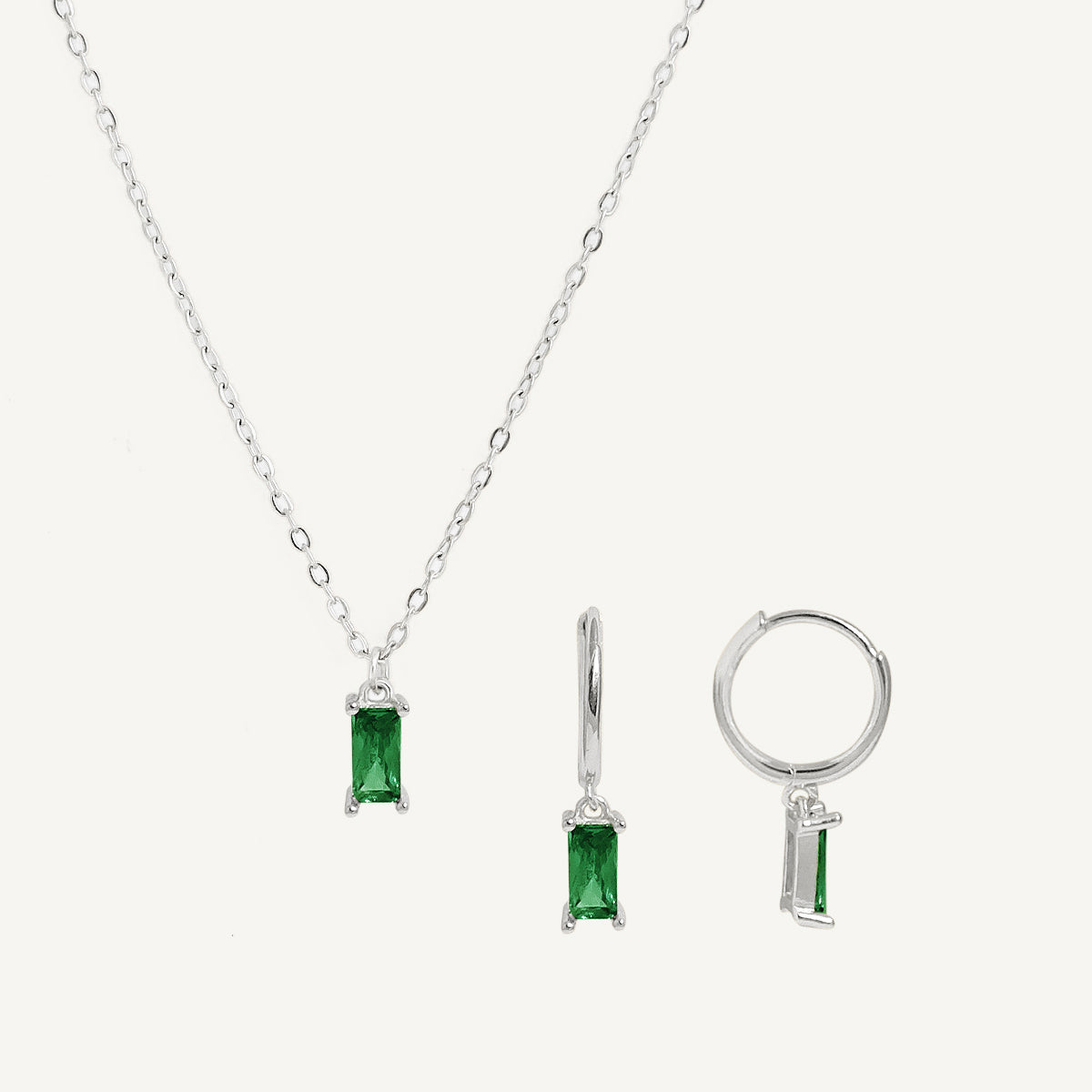 The Baguette Birthstone Hoops and Necklace Bundle