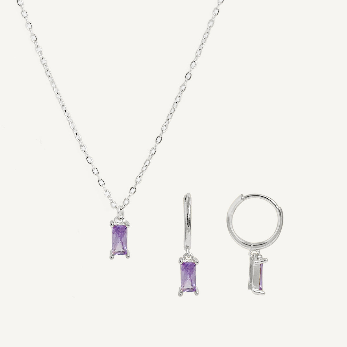 The Baguette Birthstone Hoops and Necklace Bundle