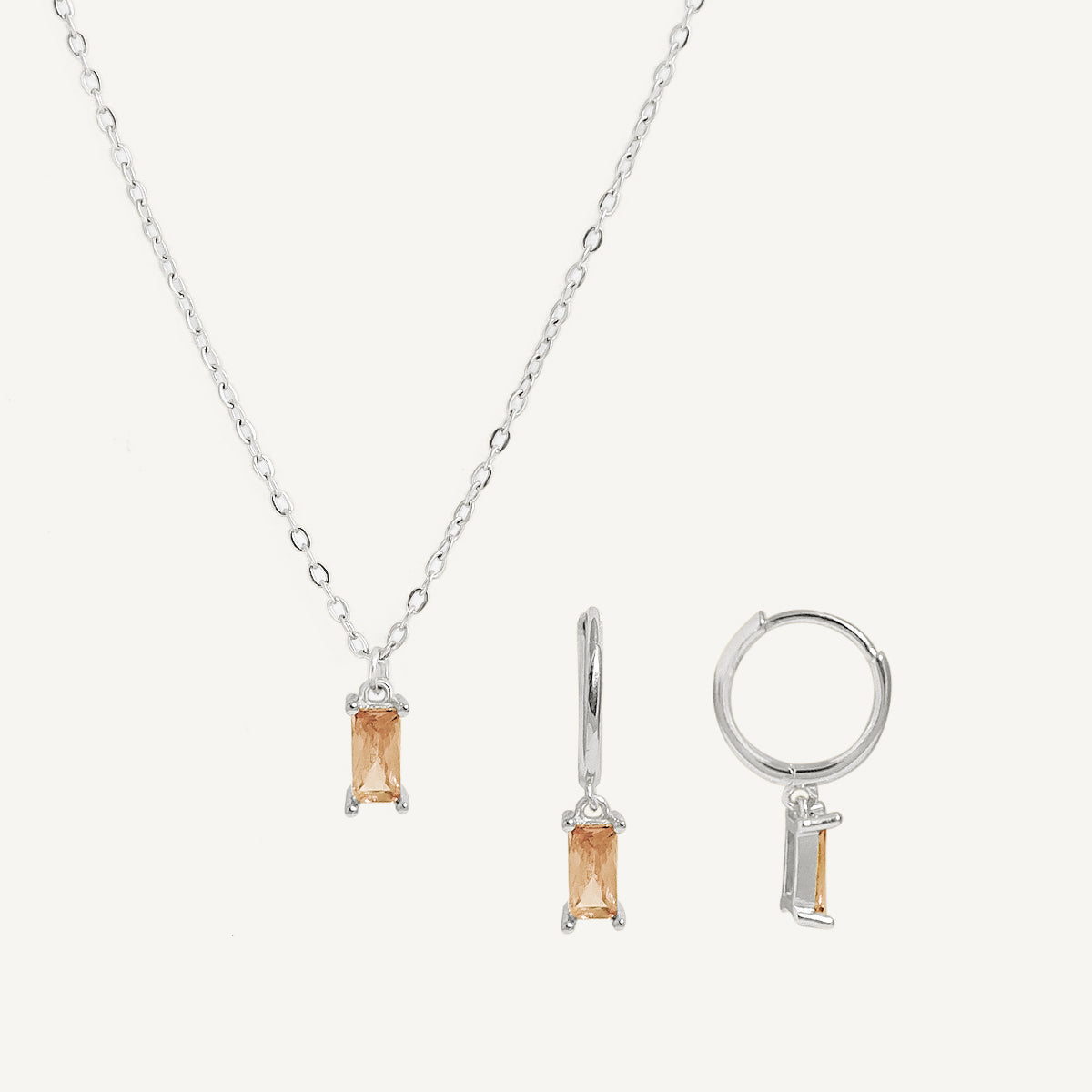 The Baguette Birthstone Hoops and Necklace Bundle