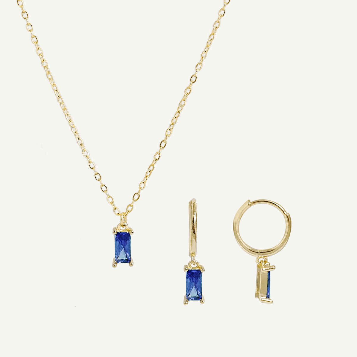 The Baguette Birthstone Hoops and Necklace Bundle