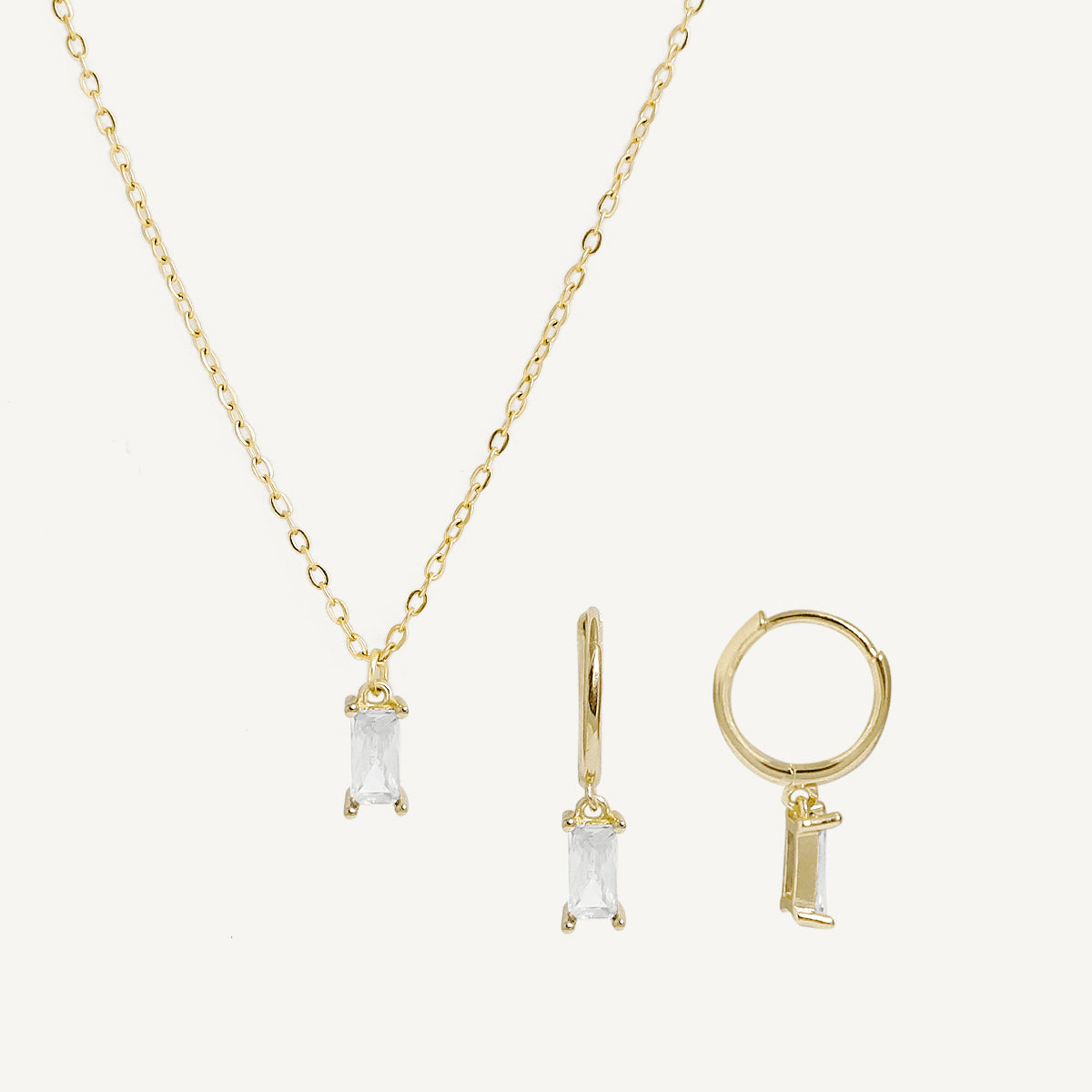 The Baguette Birthstone Hoops and Necklace Bundle