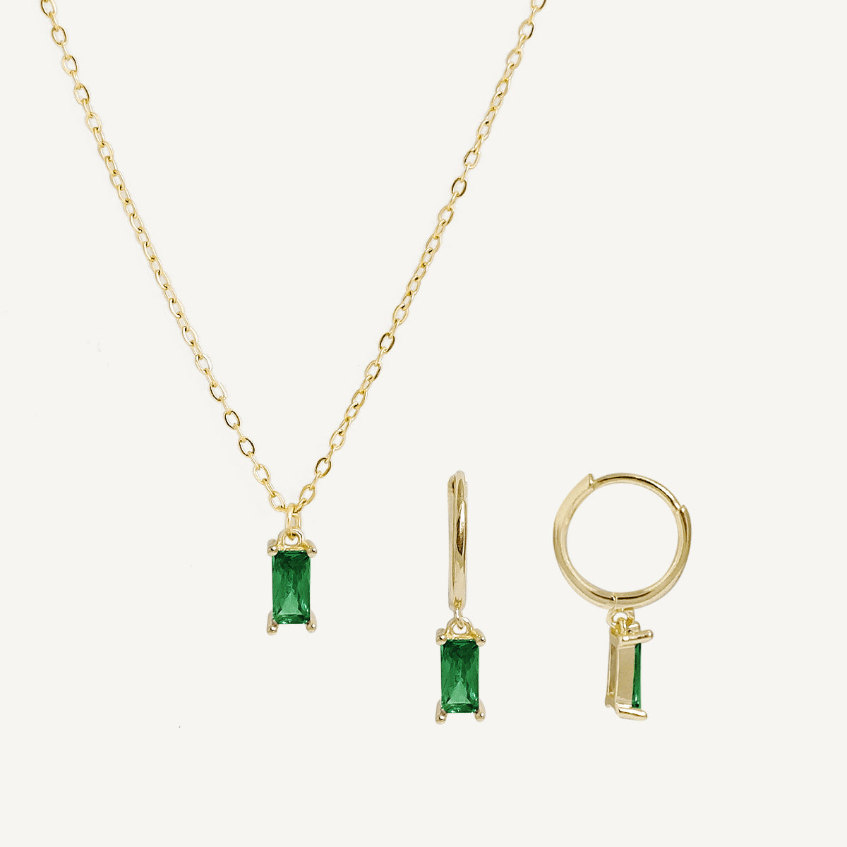 The Baguette Birthstone Hoops and Necklace Bundle