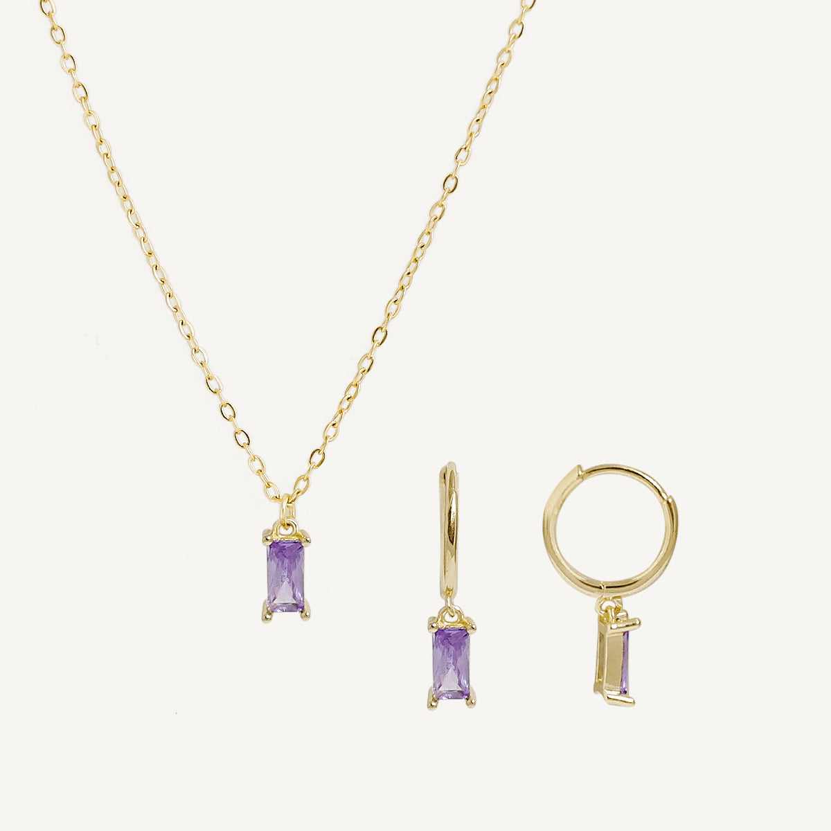 The Baguette Birthstone Hoops and Necklace Bundle