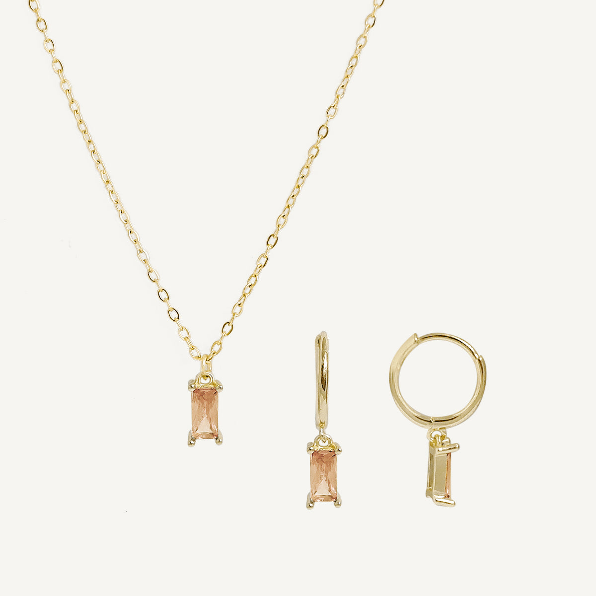 The Baguette Birthstone Hoops and Necklace Bundle