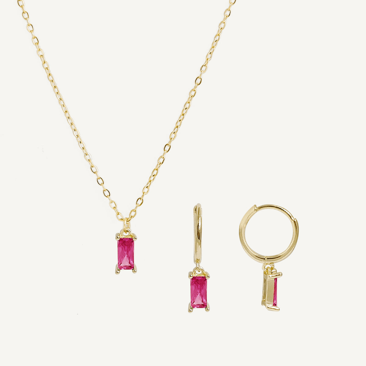The Baguette Birthstone Hoops and Necklace Bundle