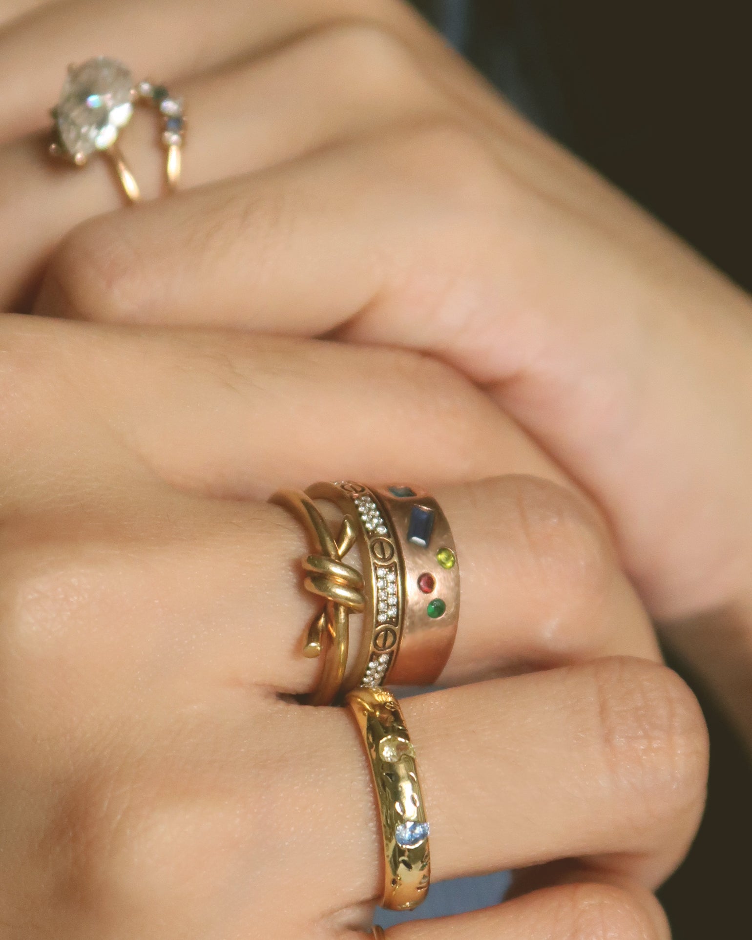 The Burnished Multi Birthstone Textured Curved Band