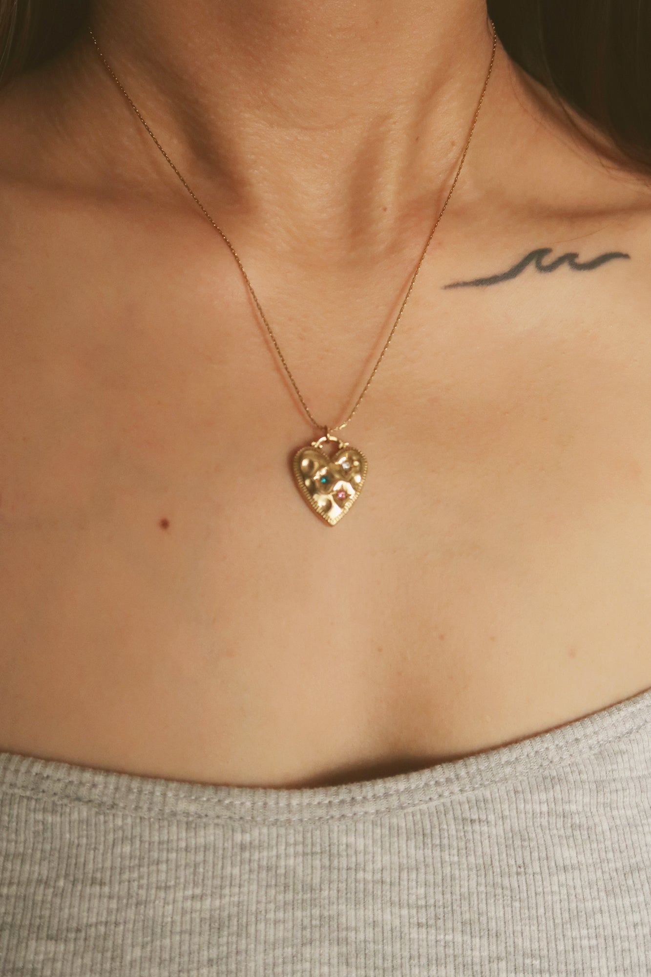 The Burnished Multi Birthstone Vintage Heart Necklace