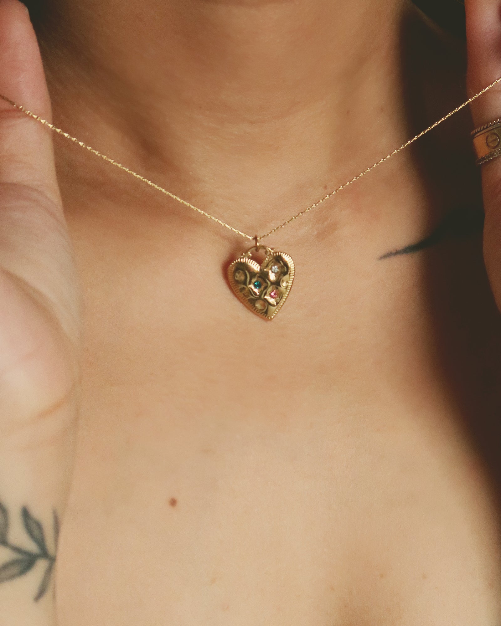 The Burnished Multi Birthstone Vintage Heart Necklace