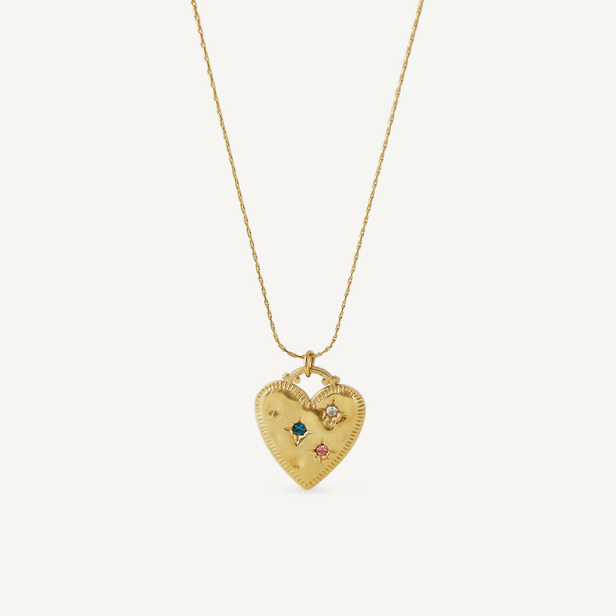 The Burnished Multi Birthstone Vintage Heart Necklace