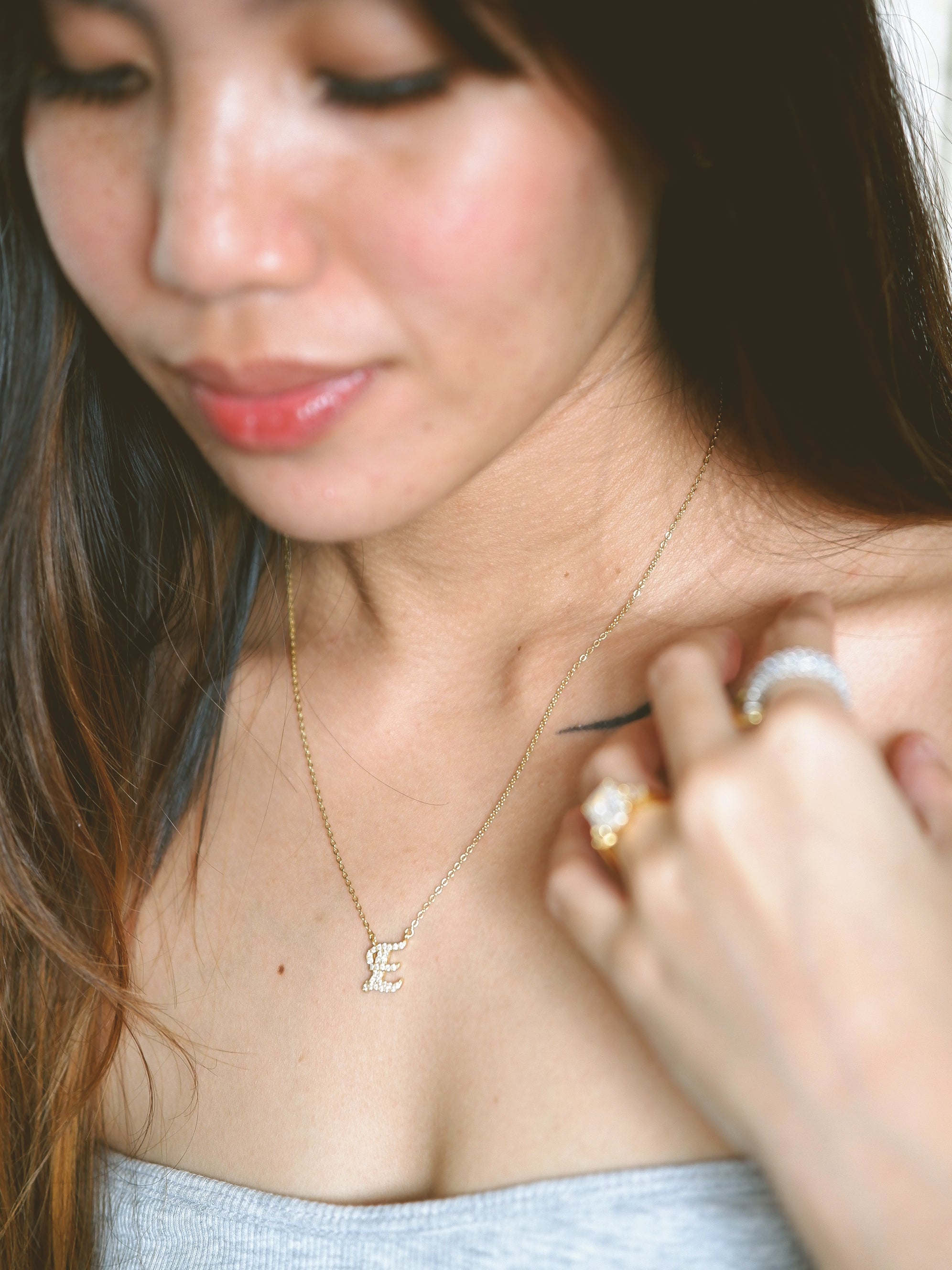 The Moissanite Italian Corsiva Pave Initial Necklace