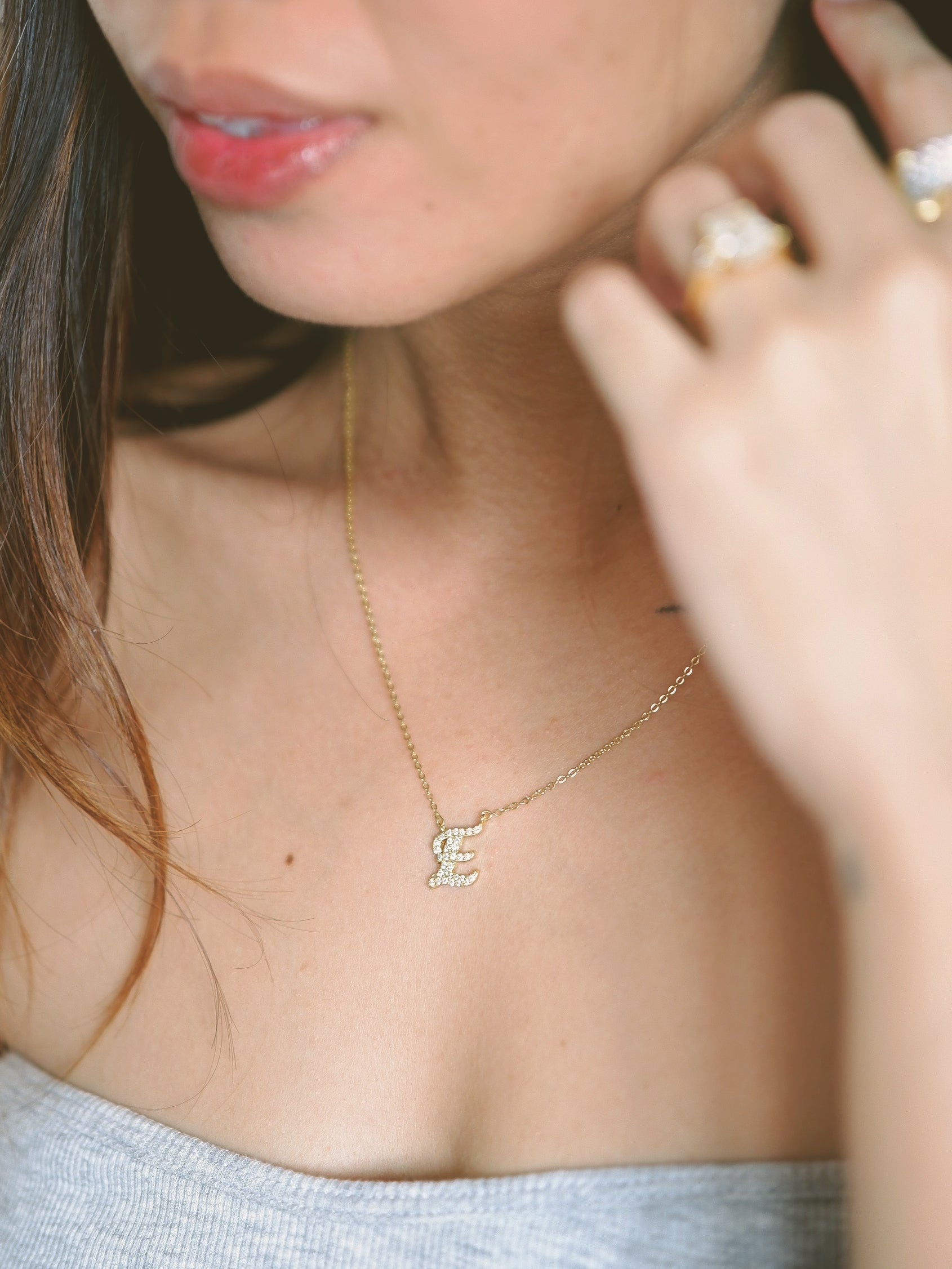 The Moissanite Italian Corsiva Pave Initial Necklace