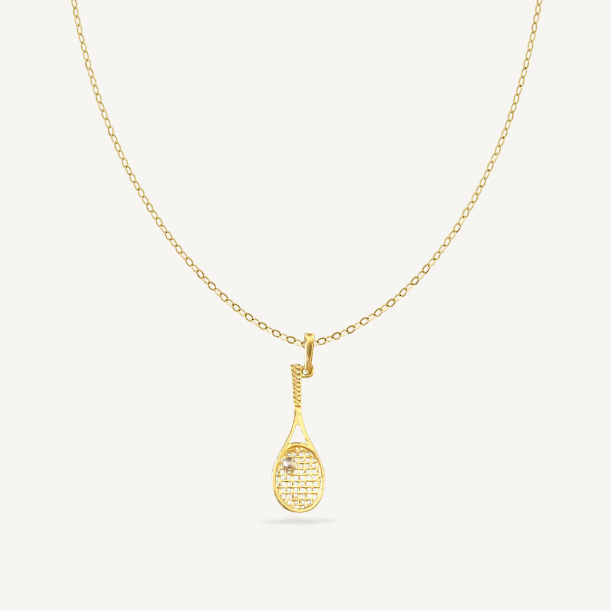 The Dainty Tennis Racket Necklace in Solid Gold