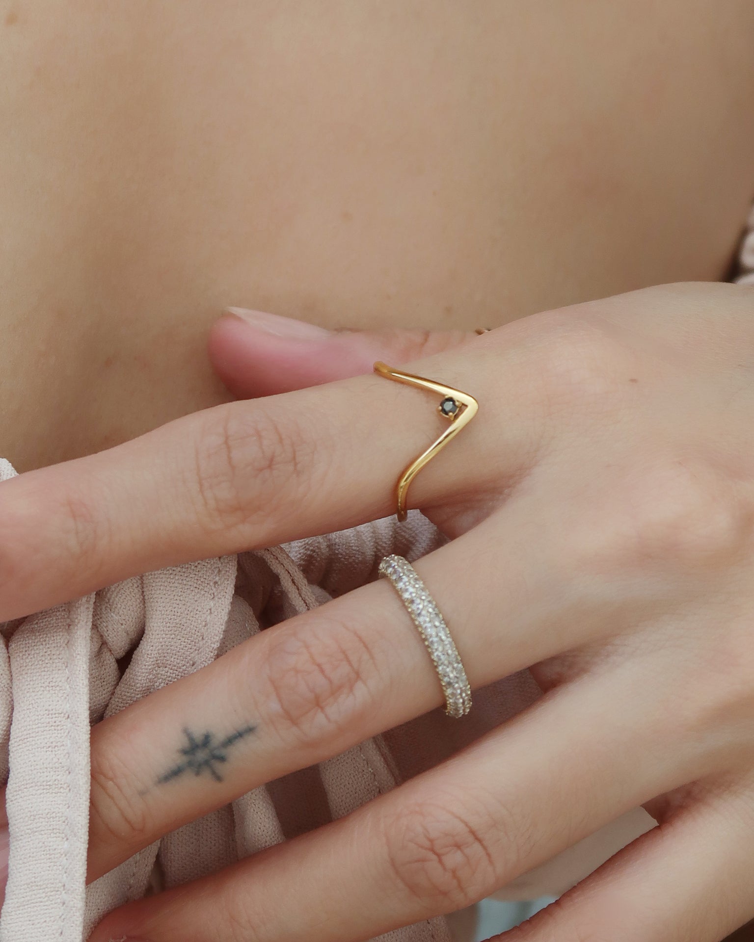 The Ava Deep Chevron Black Onyx Ring