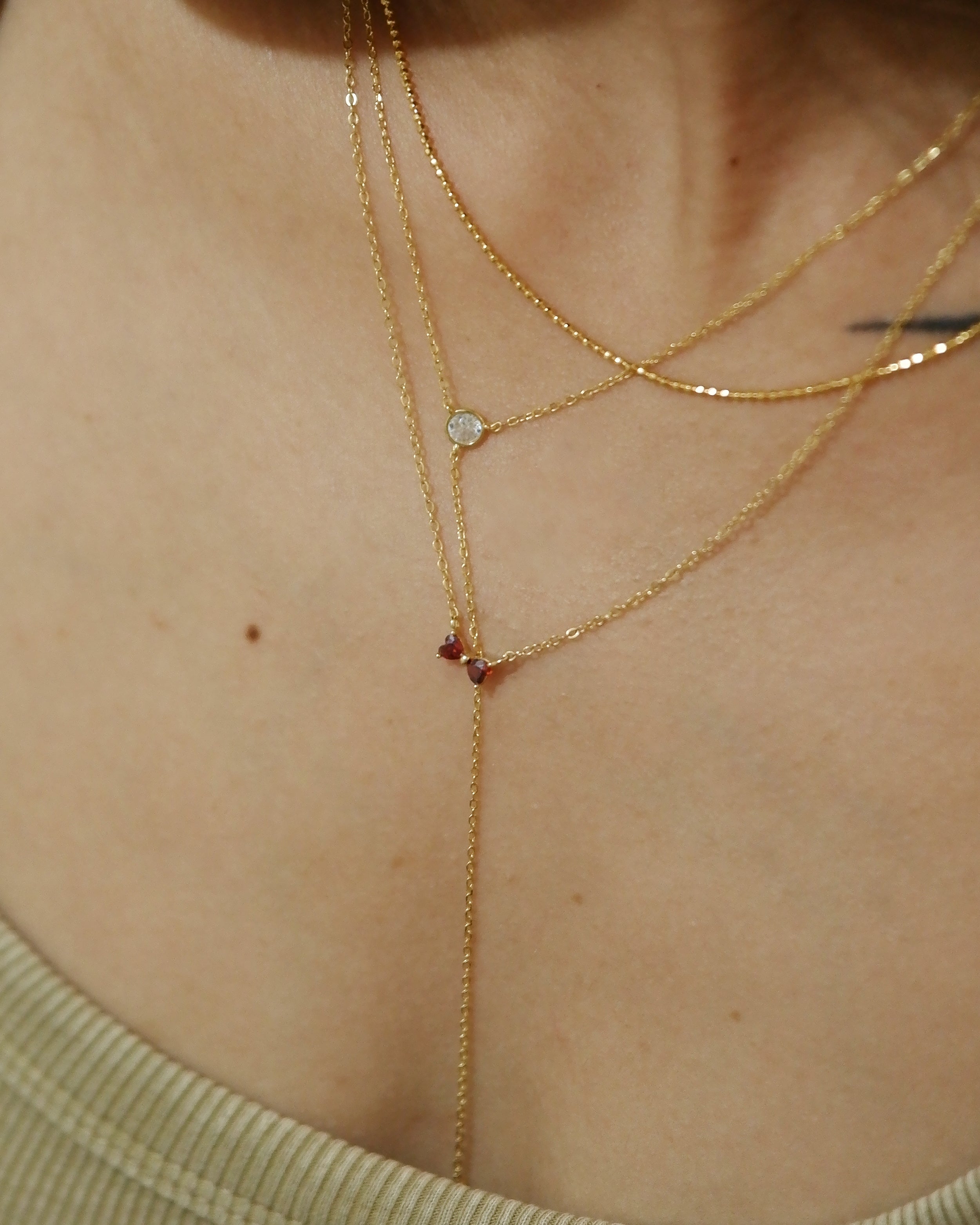 The Mini Garnet Heart Ribbon Necklace