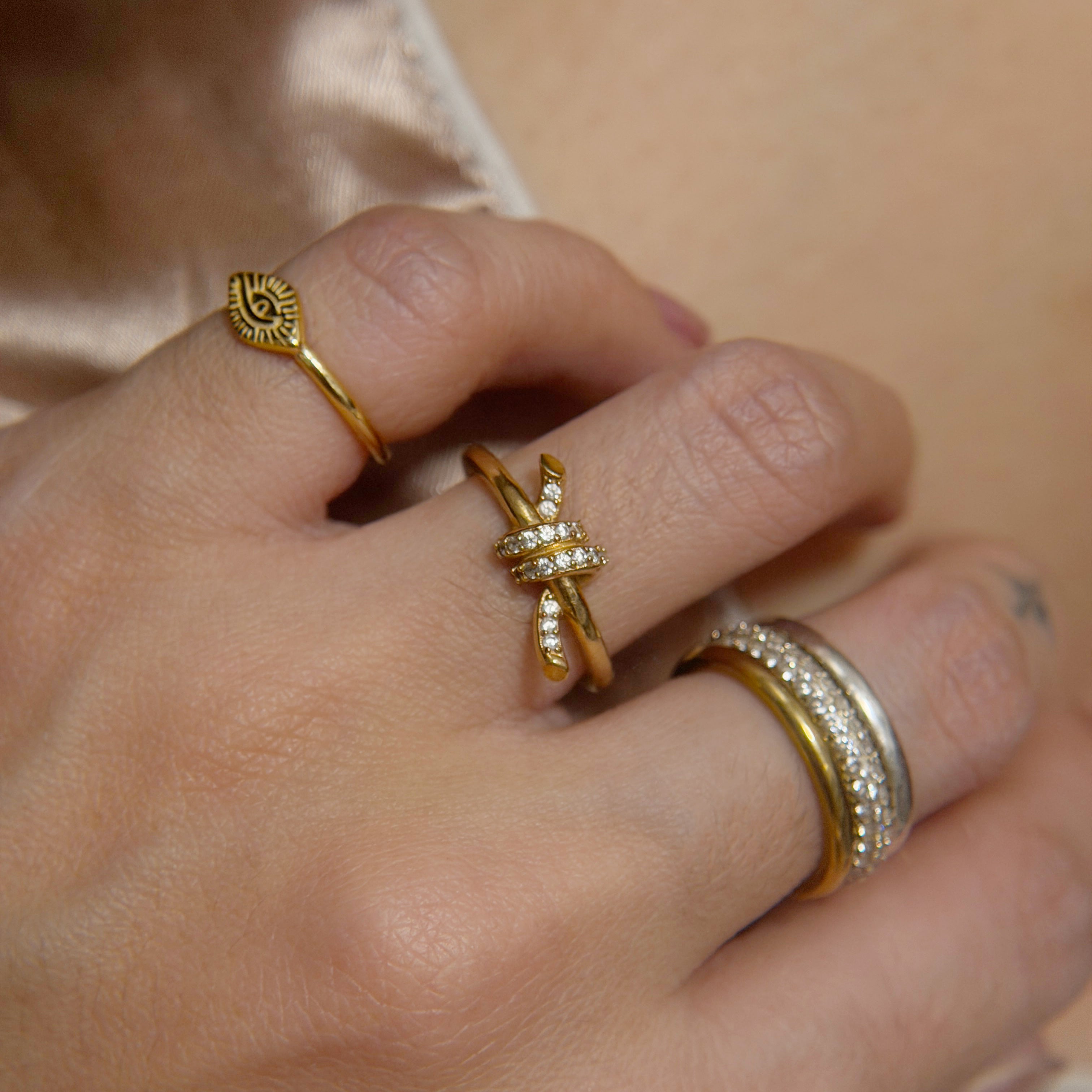 (Handed-down) Dainty Pave Knot Ring in Solid Gold