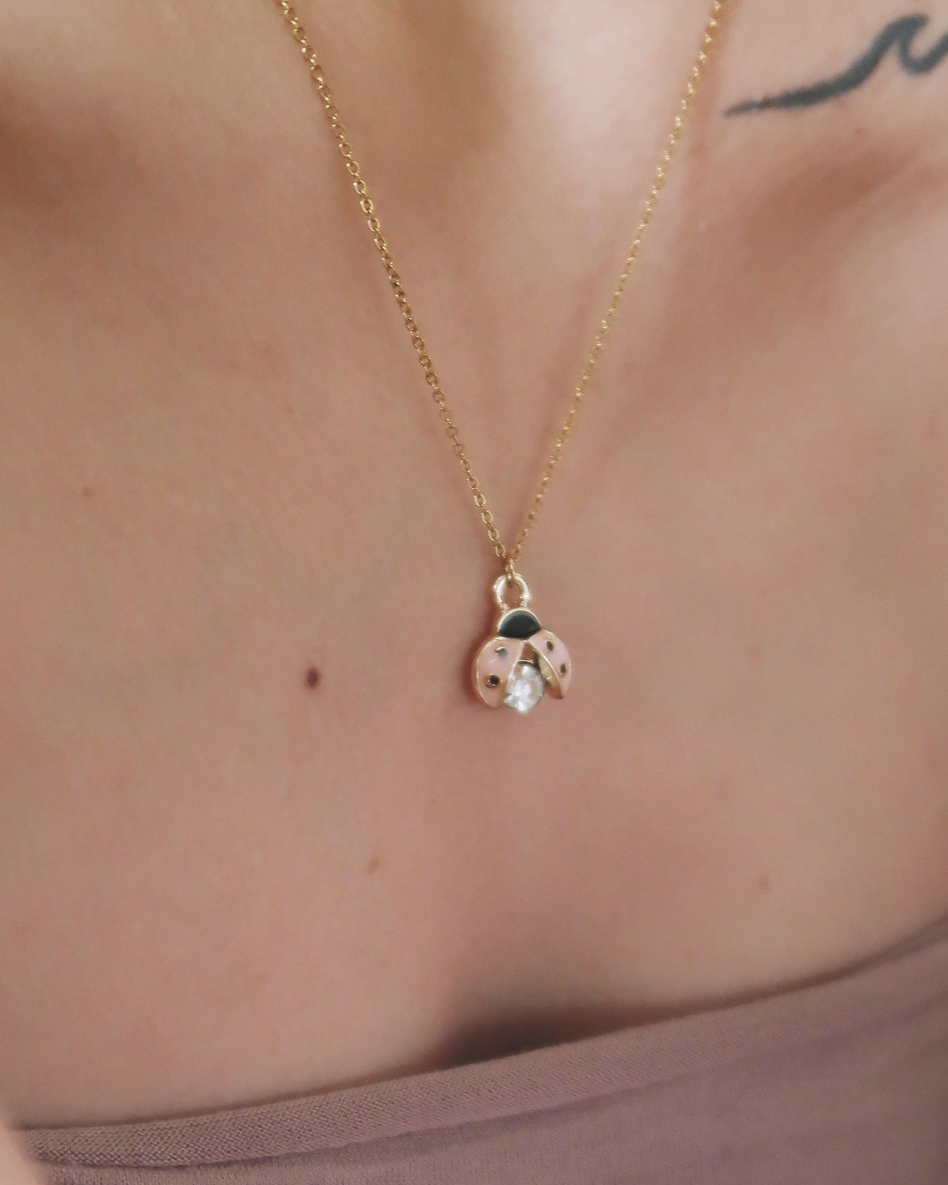 Final Sale - The Ladybug Pearl and CZ Necklace