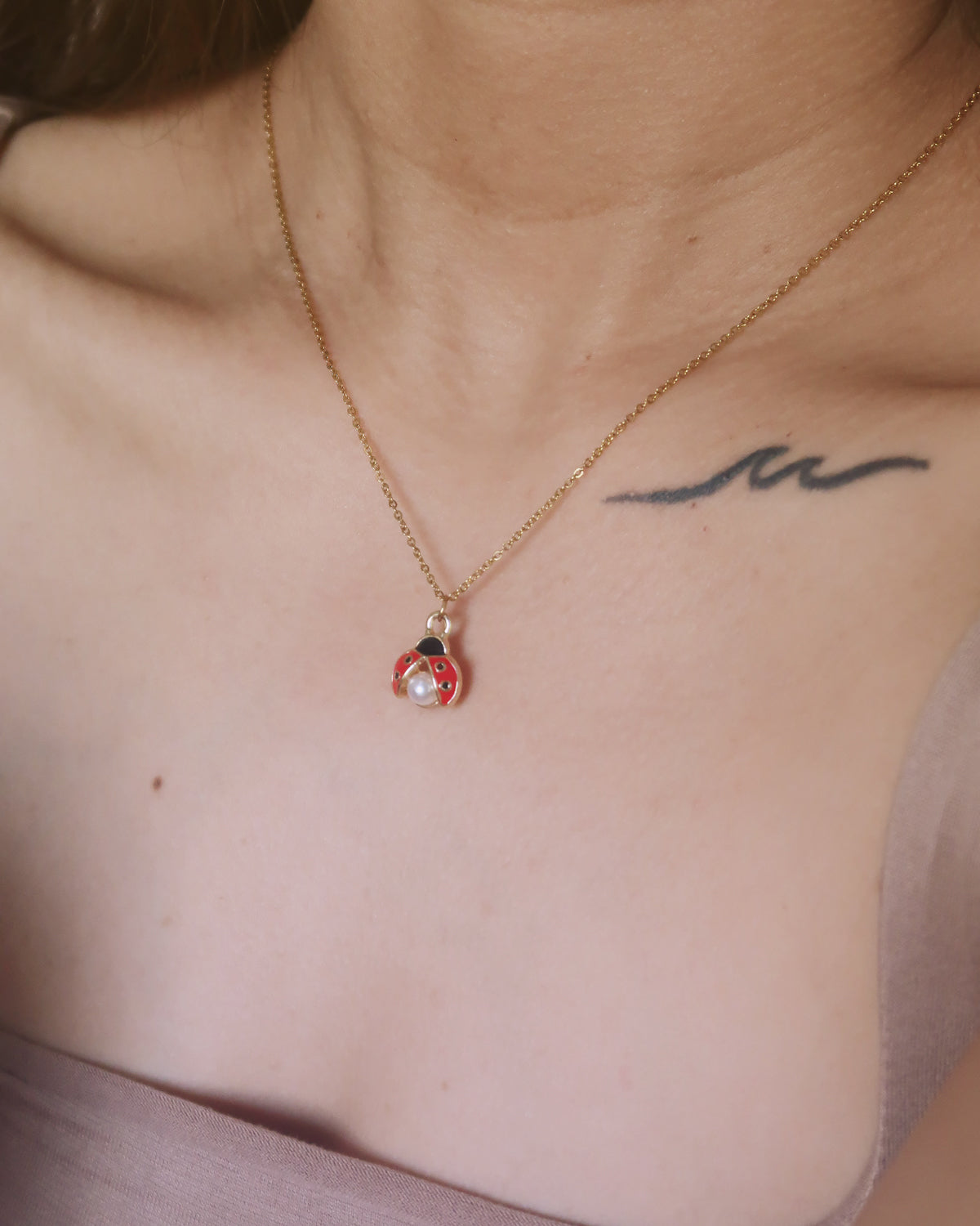 Final Sale - The Ladybug Pearl and CZ Necklace