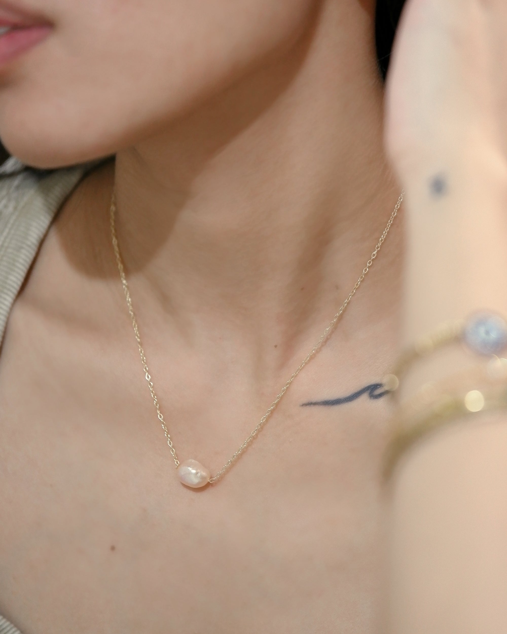 The Lucia Soft Pink Floating Pearl Necklace