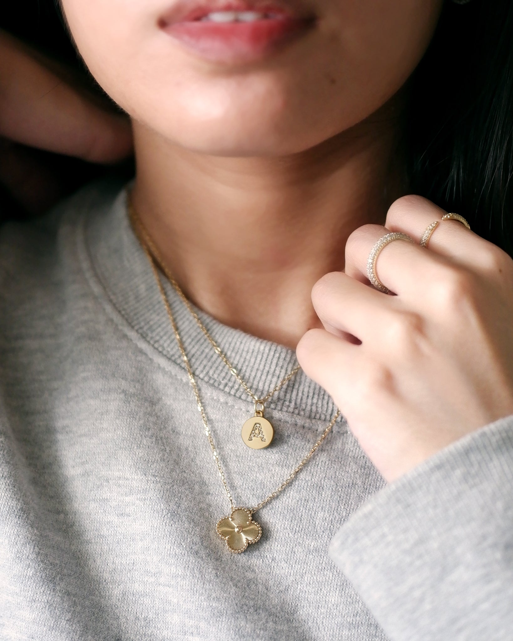The Mini Matte Disc Pave Initial Necklace