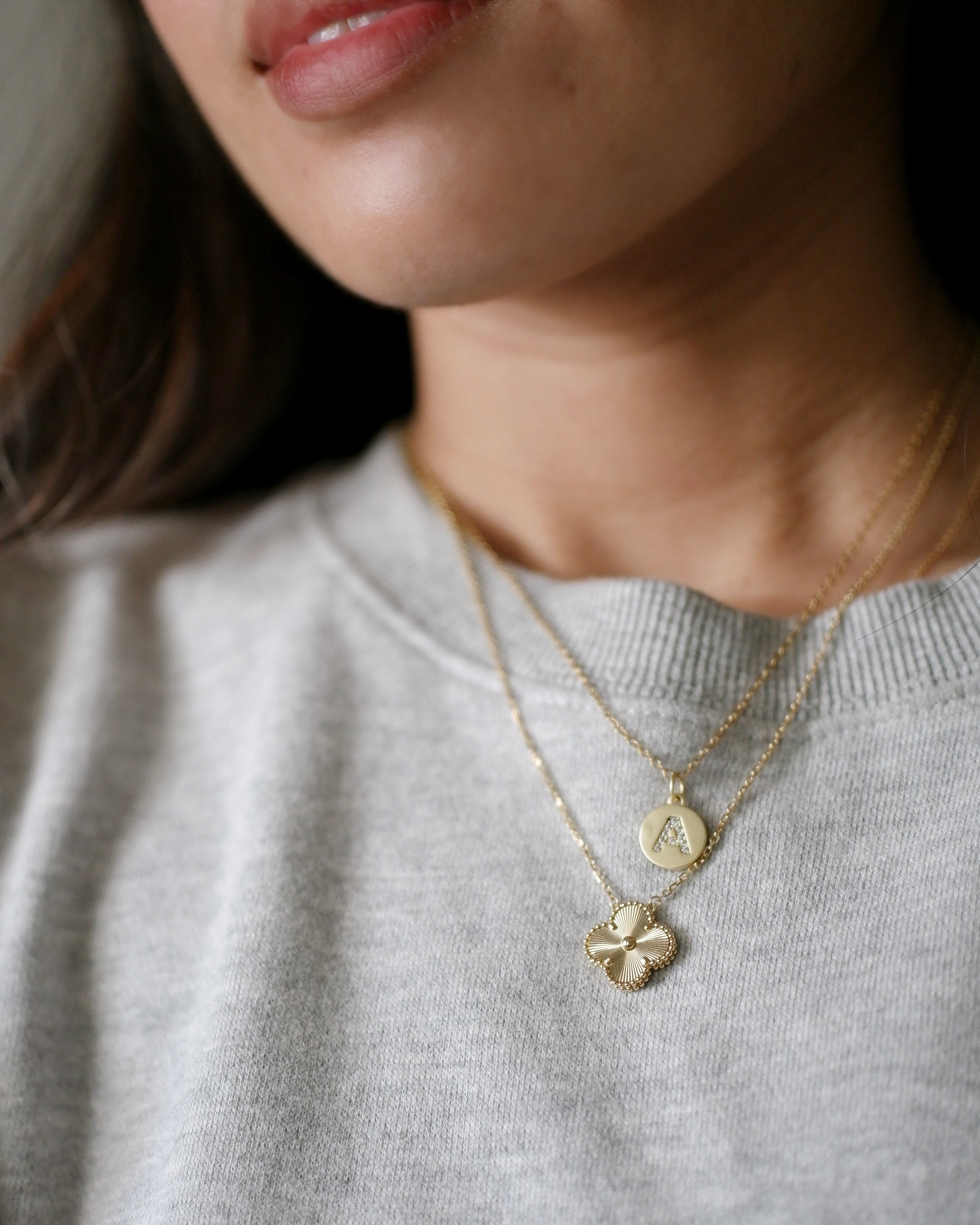 The Mini Matte Disc Pave Initial Necklace