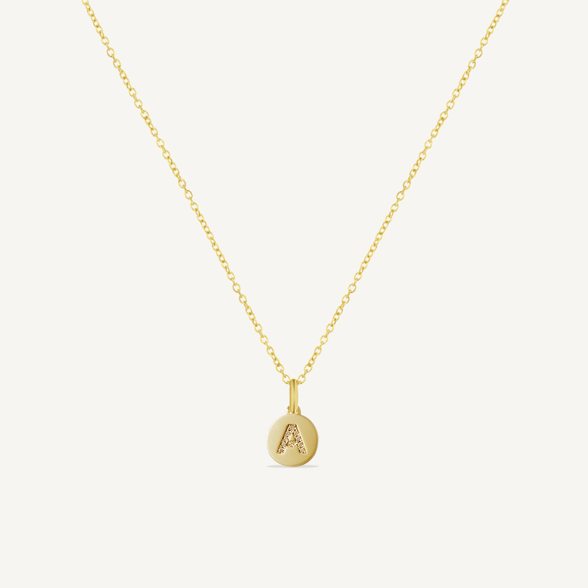 The Mini Matte Disc Pave Initial Necklace