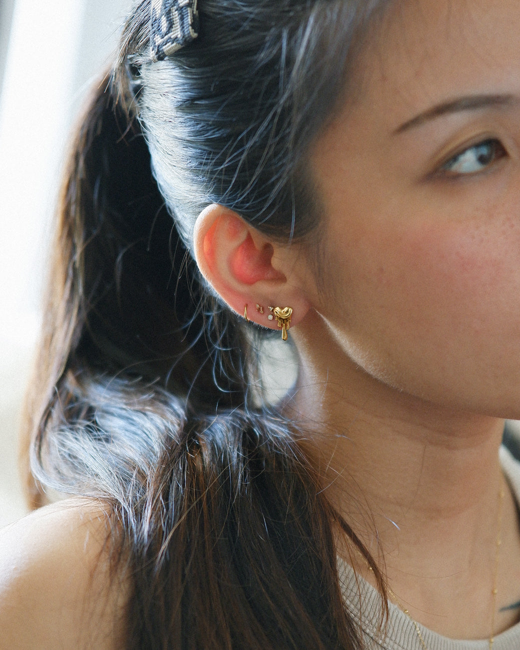 The Melting Gold Heart Screw Back Earrings