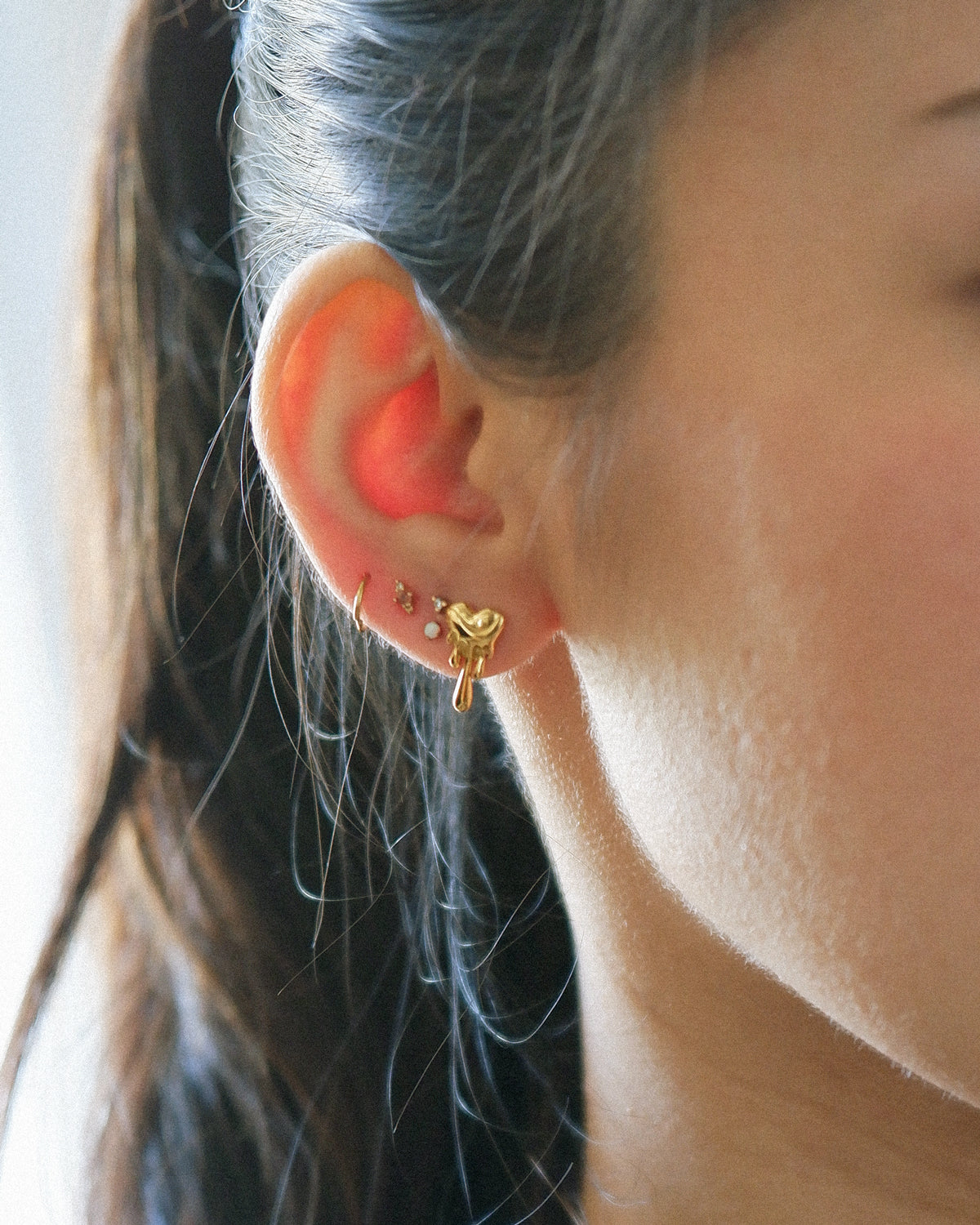 The Melting Gold Heart Screw Back Earrings